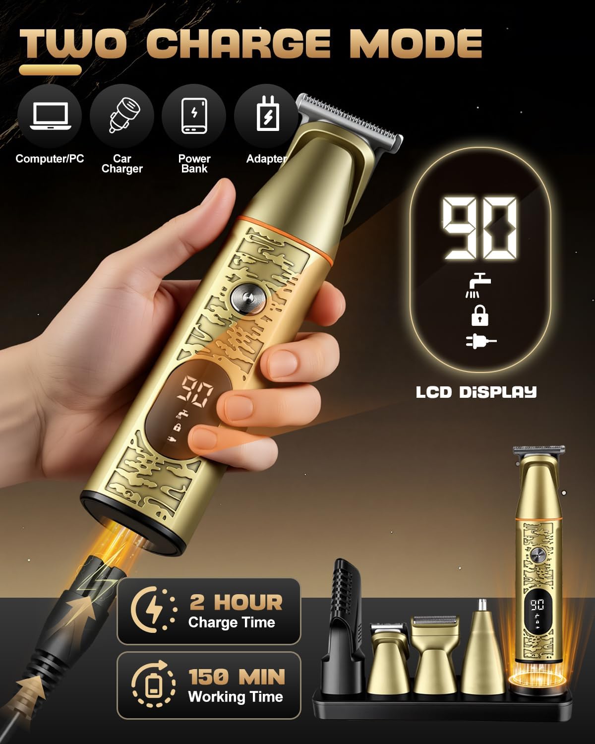 Thumbnail 3 de Beard Trimmer Men: Upgraded Magnetic Multi-Functional Grooming Kit with LCD Display