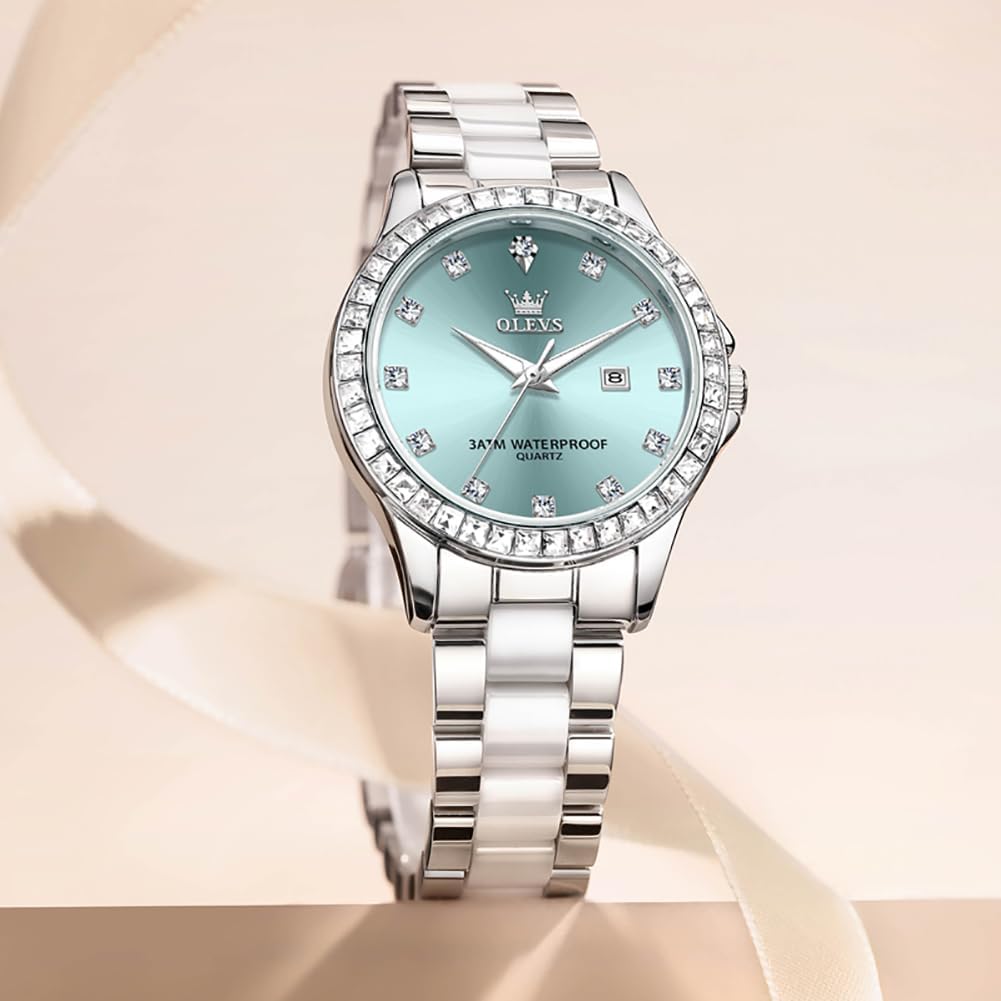 Thumbnail 1 de OLEVS Damen-Diamantuhr: Roségold, Keramikglas, Diamant-Lünette – elegante Quartz-Damenuhr