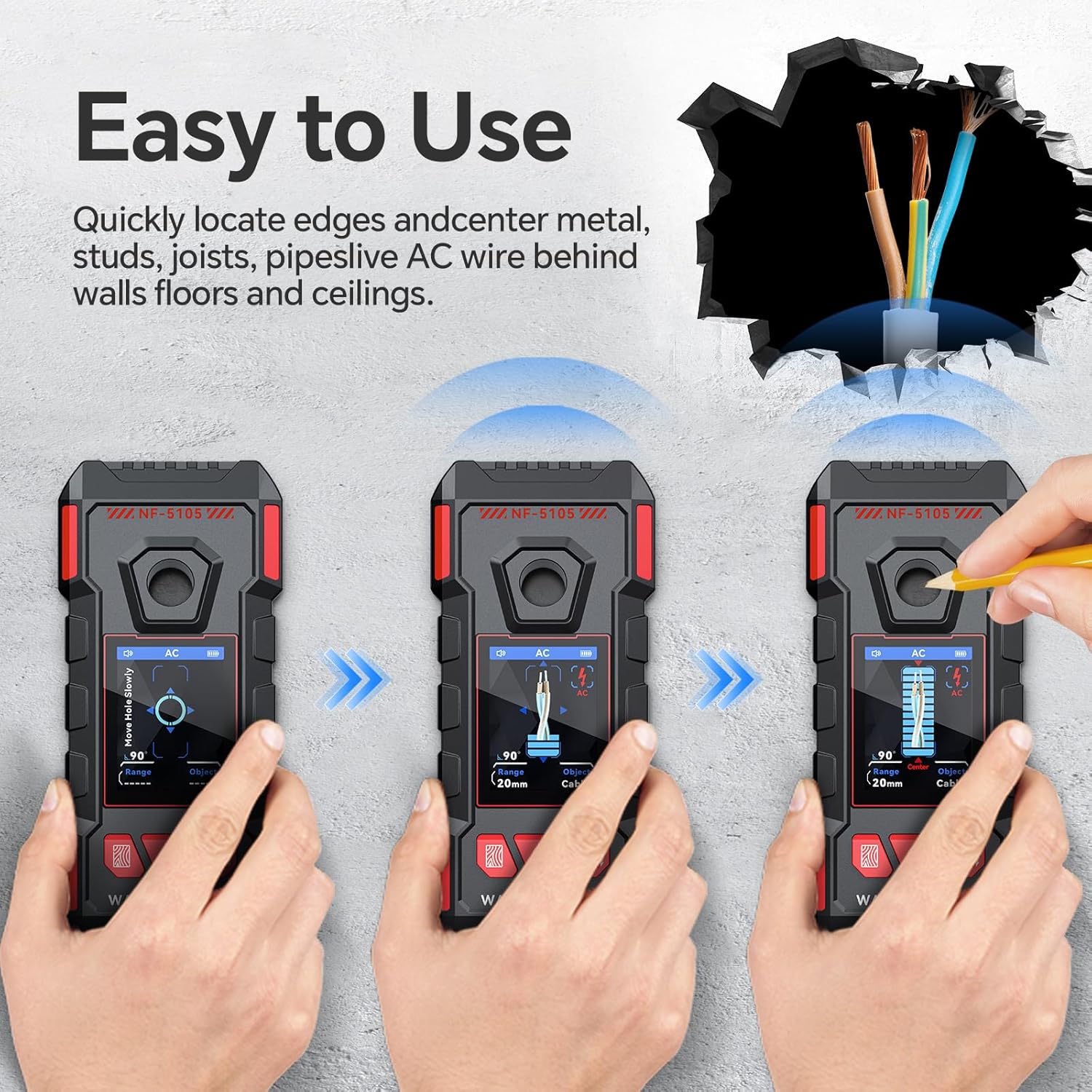 Detalle de GOTMEET Electronic Stud Finder & Wall Scanner (6-in-1) with HD LCD display and voice