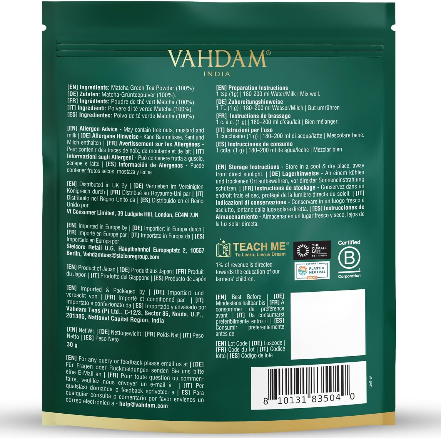 Thumbnail 1 de VAHDAM Matcha Cerimoniale 30g, Matcha Ceremonial