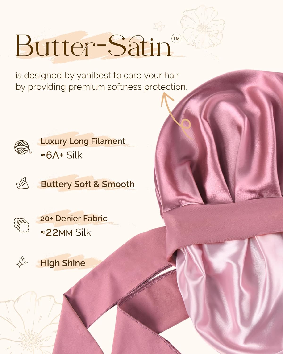 Thumbnail 2 de YANIBEST Satin Seide Haube – Double Layer Hair Bonnet für lockiges Naturhaar, verstellbares Bindeband