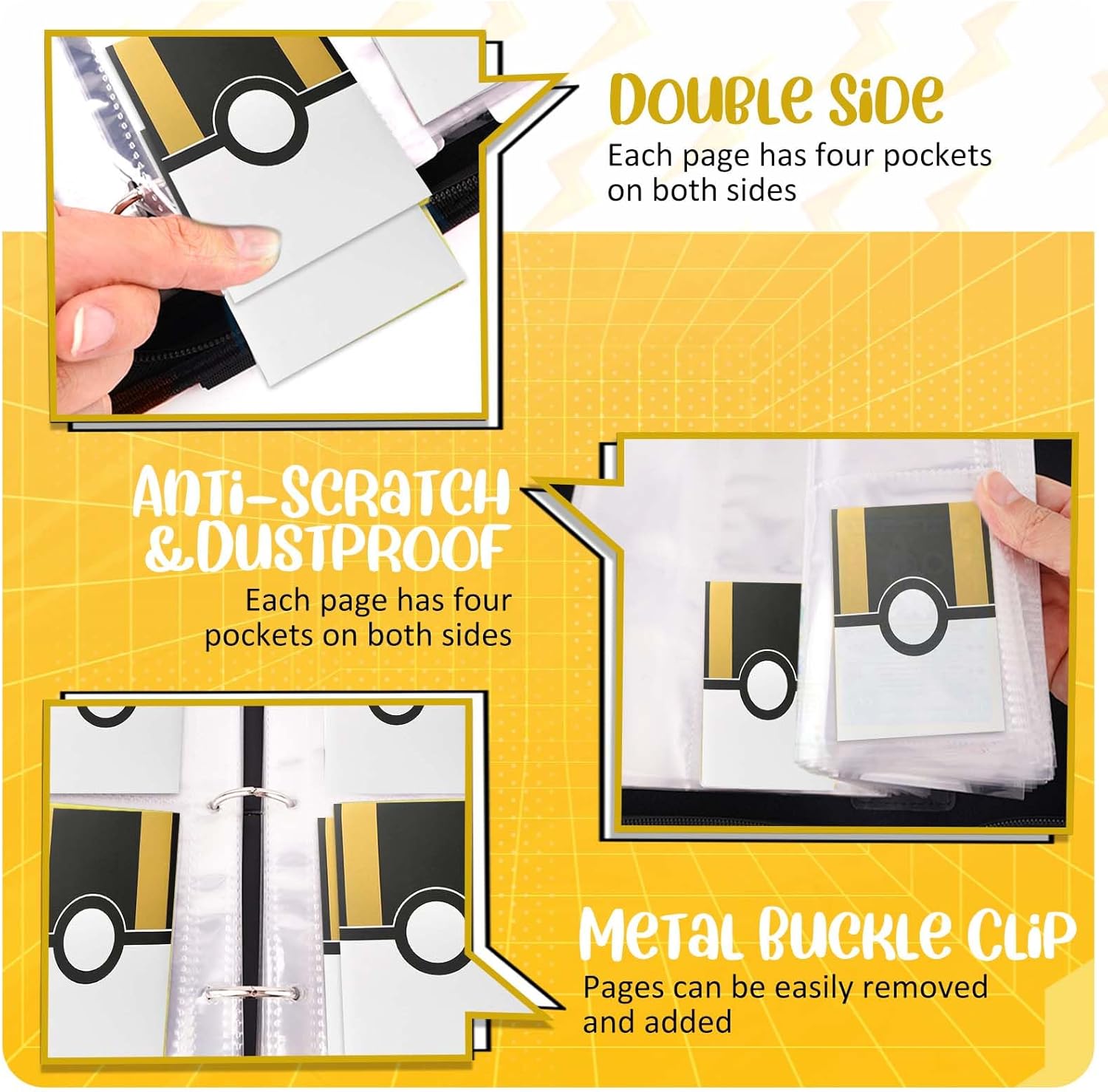 Thumbnail 4 de EASYFUN 2PCB-02-3 Trading Card Binder, 400-Card Capacity, Zippered Black PU Leather