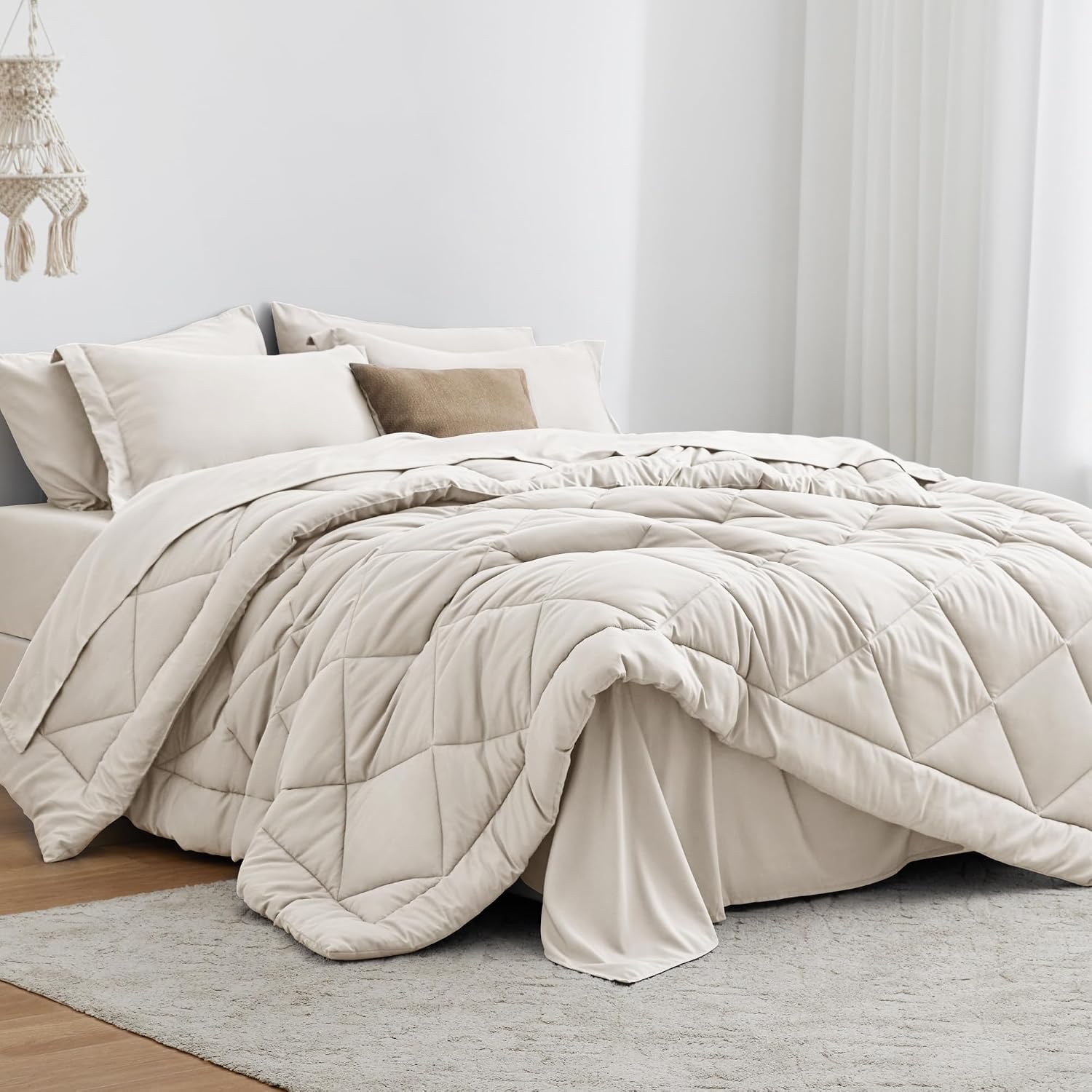 Detalle de Love's cabin Twin Comforter Set, Beige 5-Piece Bedding in a Bag