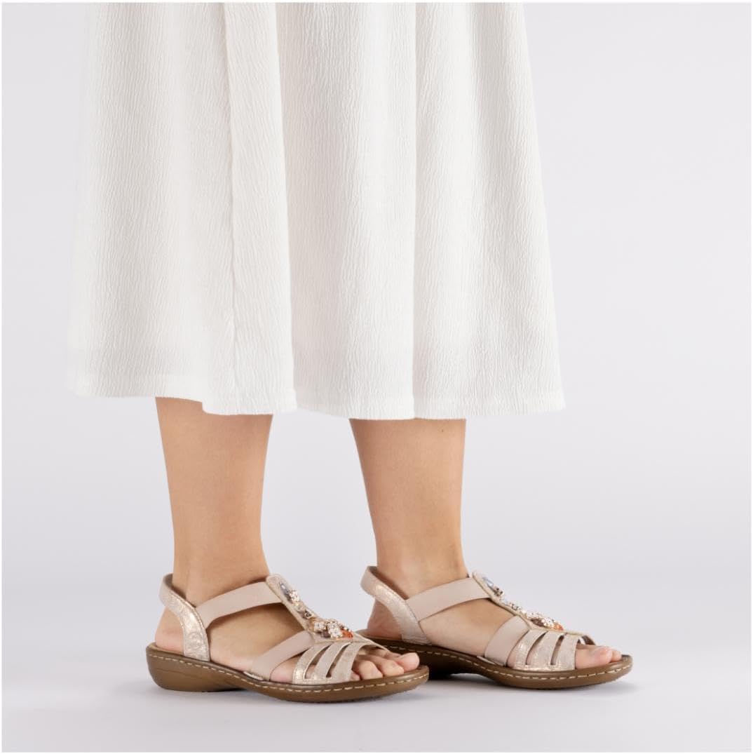Detalle de Rieker Damen Dipinto Geschlossene Sandalen – Schlankes Profil, Keilabsatz 3,5 cm