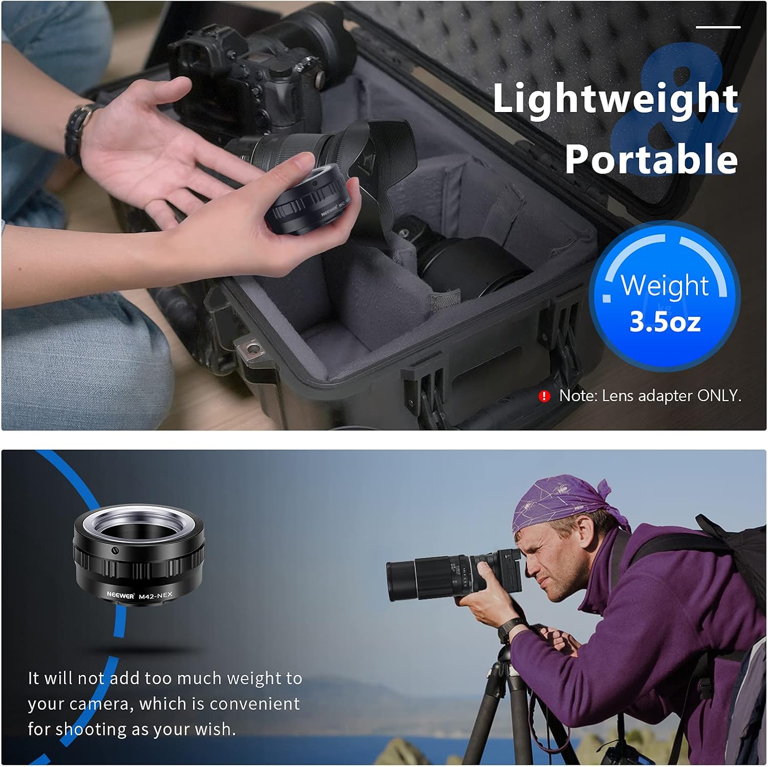Detalle de Neewer adattatore obiettivo M42 per Sony NEX E-Mount (messa a fuoco manuale)