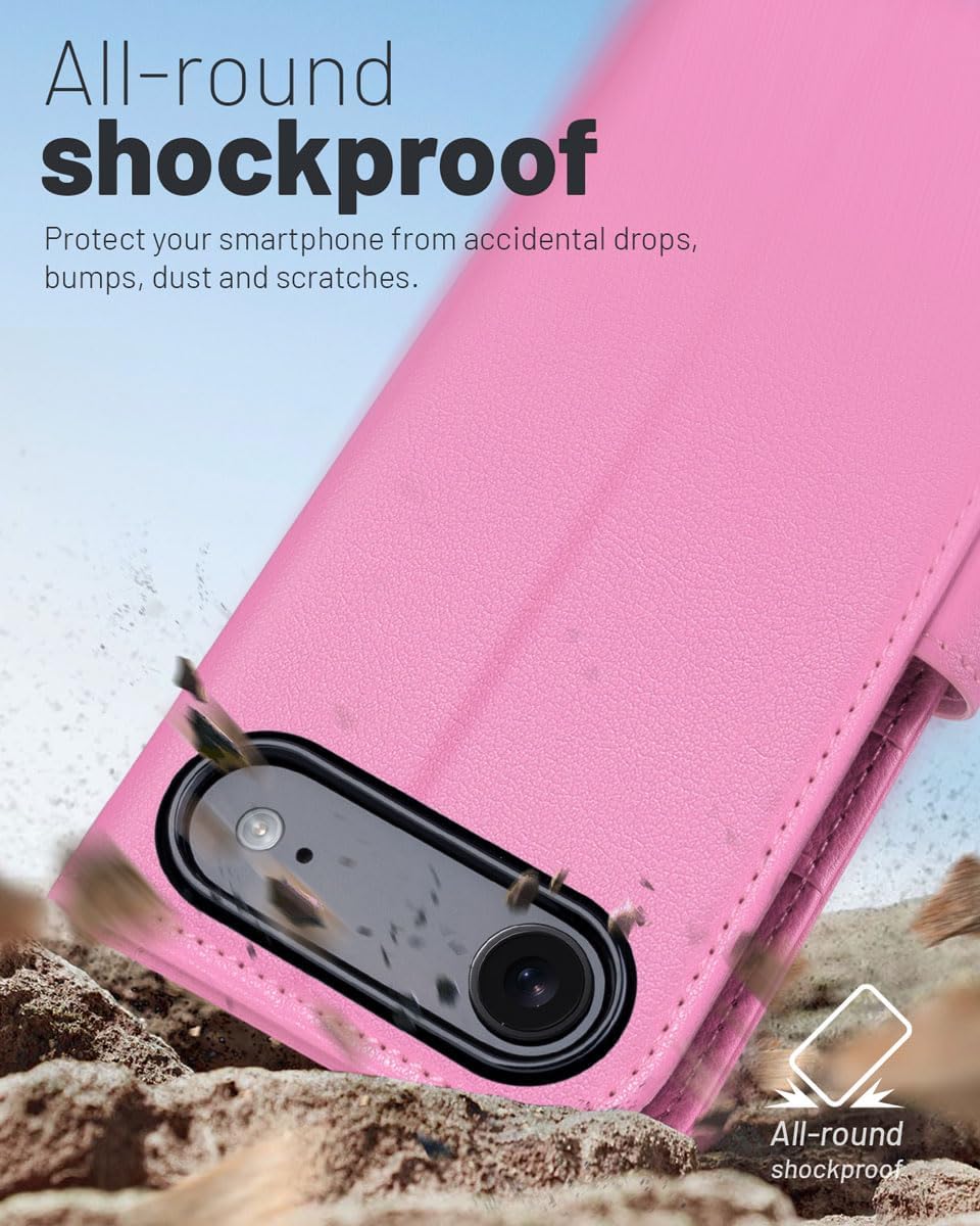 Detalle 2 de OCASE Lederhülle für iPhone Air 5G – Kartenfach, RFID-Schutz, Standfunktion, rosa