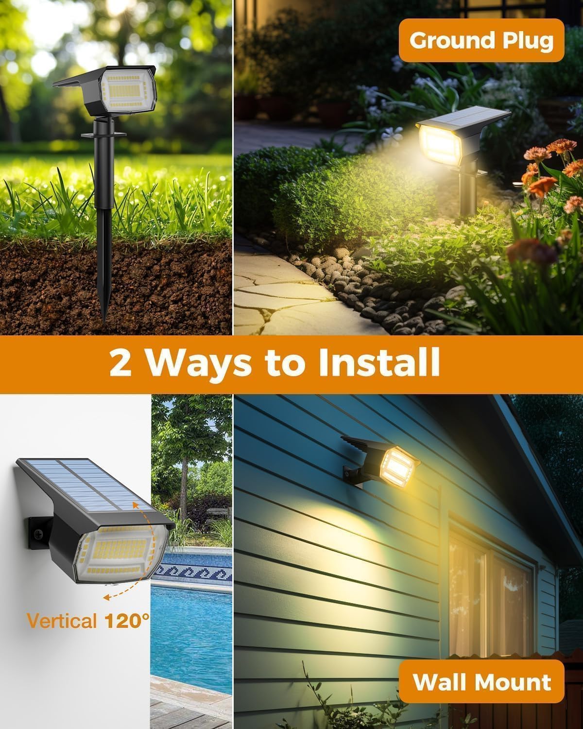 Thumbnail 5 de btfarm set da 4 faretti solari LED da esterno 72 LED, 3 livelli, IP65 (bianco caldo 3000K)