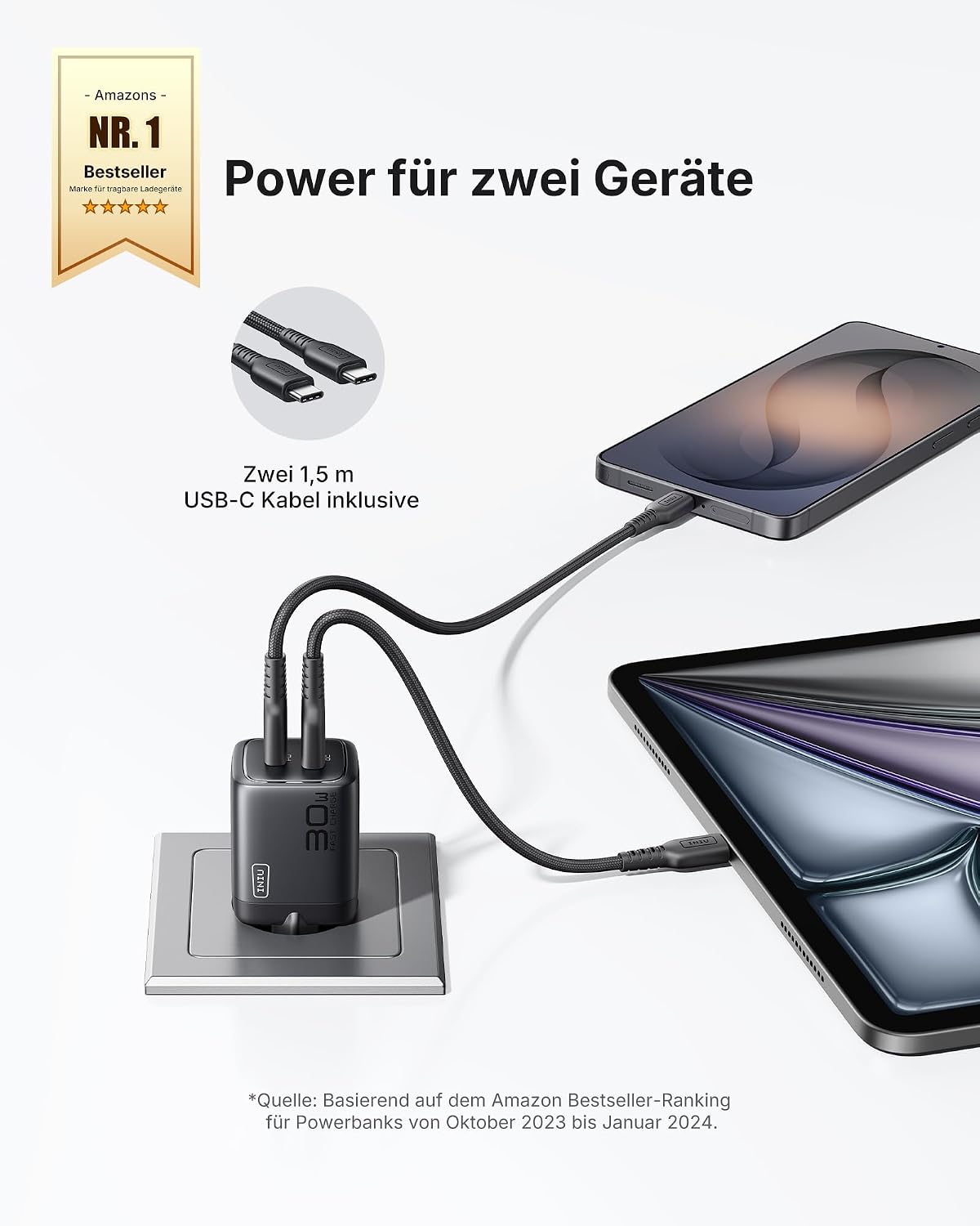 Detalle 2 de INIU 30W USB-C Ladegerät 2-Port mit GaN PD, Reiseadapter