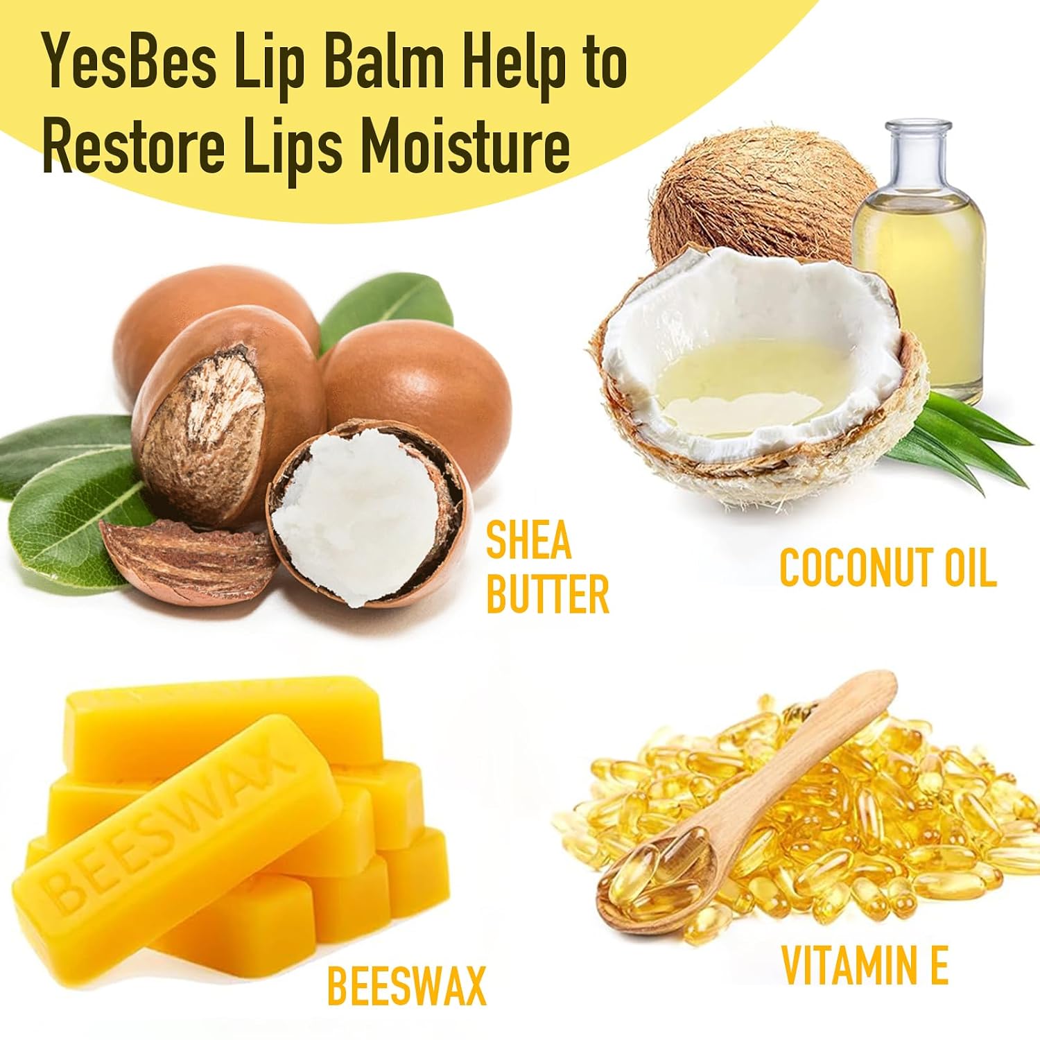 Detalle 2 de YesBes 32-Pack Natural Lip Balm (Vitamin E + Coconut Oil) — 8 Flavors