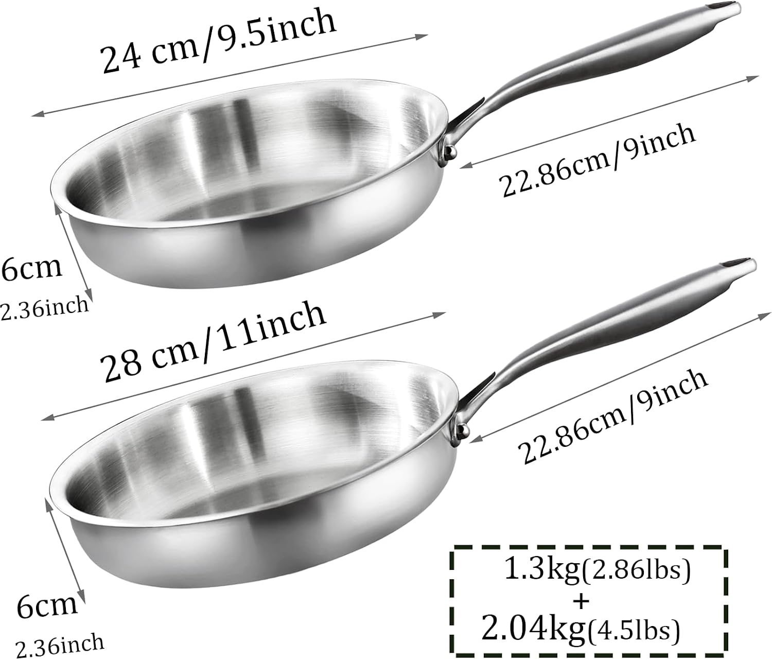 Detalle de DELARLOCHEF Dreilagige Edelstahl-Bratpfanne unbeschichtet (24/28 cm) für Induktion, Herd und Ofen