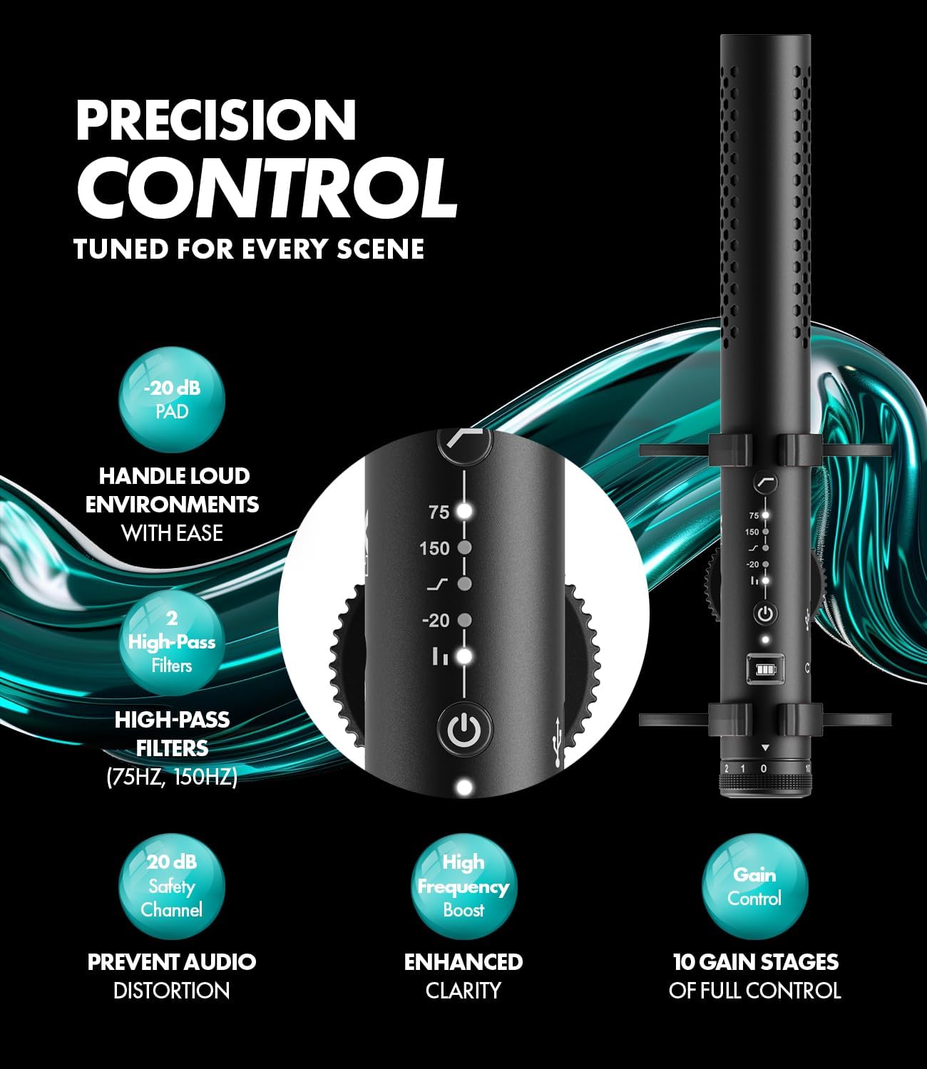 Detalle de Movo X1 Supercardioid Shotgun Microphone: a versatile on-camera AI for pro audio