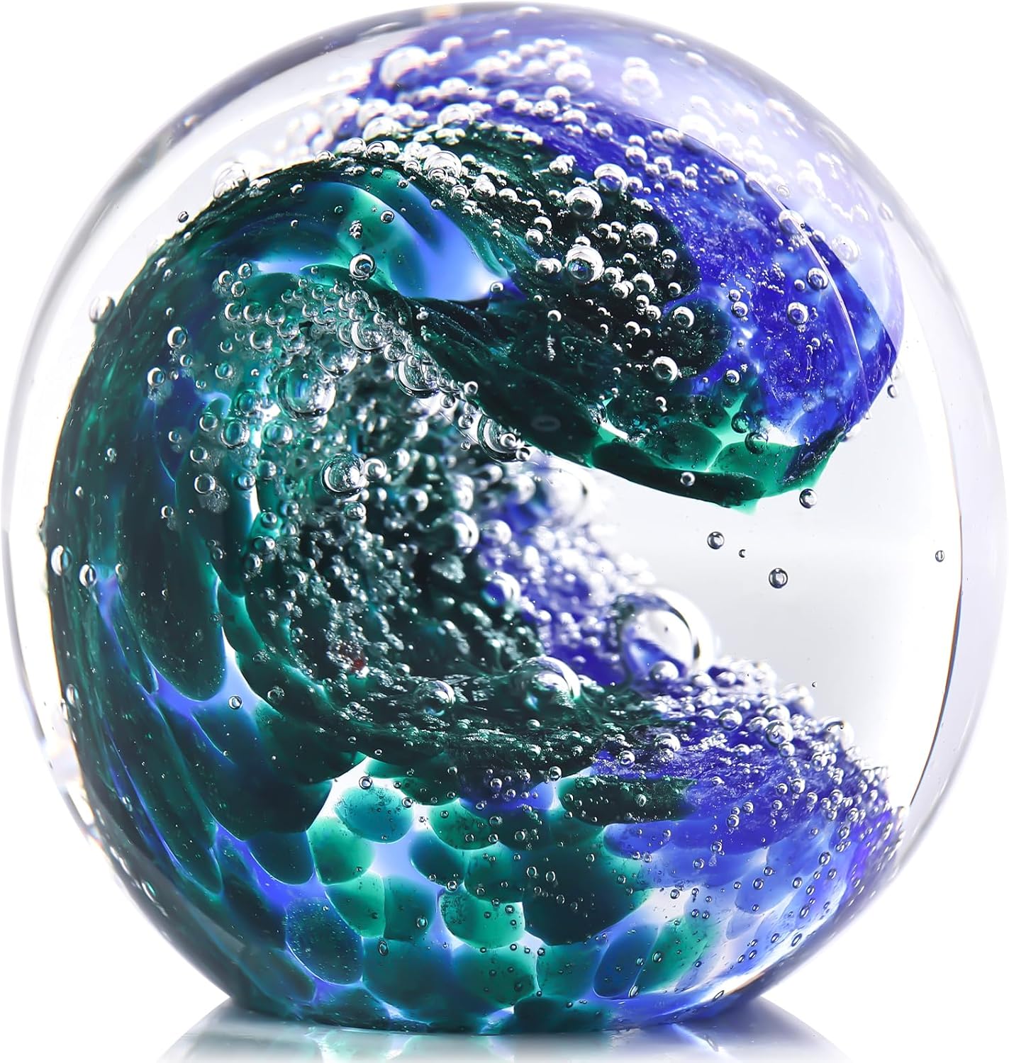 Detalle de Hand Blown Ocean Waves Glass Ball Paperweight