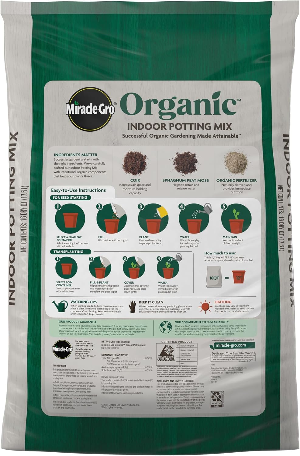 Detalle 2 de Miracle-Gro Organic Indoor Potting Mix, 16 qt