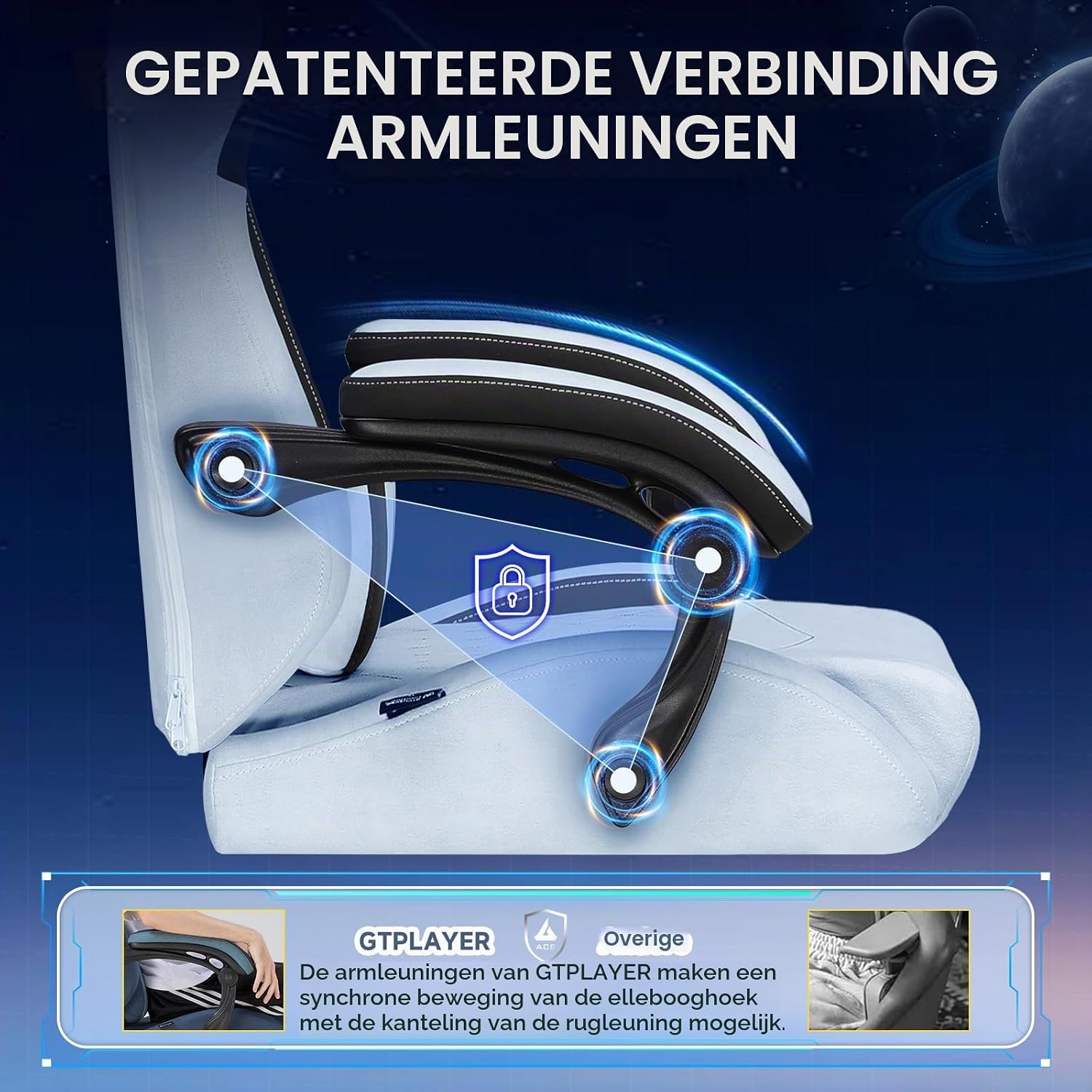 Detalle 2 de GTPLAYER GT832 gamingstoel met fluwelen bekleding, lendensteun en voetensteun