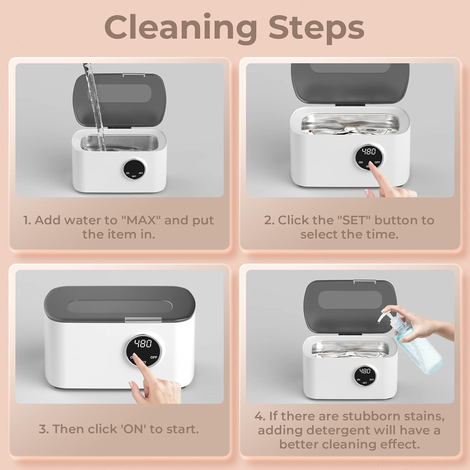 Detalle de Vpcok Direct Ultrasonic Cleaner Machine 600ml – Non-destructive Jewellery & Personal Item Cleaner