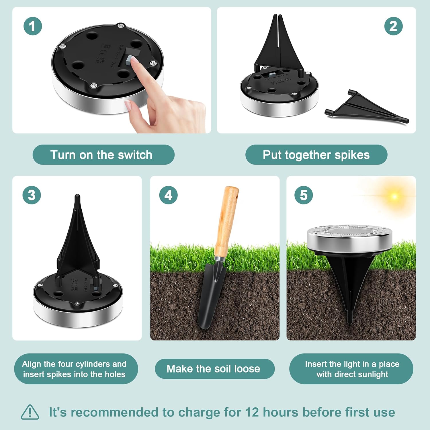 Thumbnail 5 de FIFlying solar garden ground lights (10-pack) – cold white 8 LED stone design, IP65 stainless steel