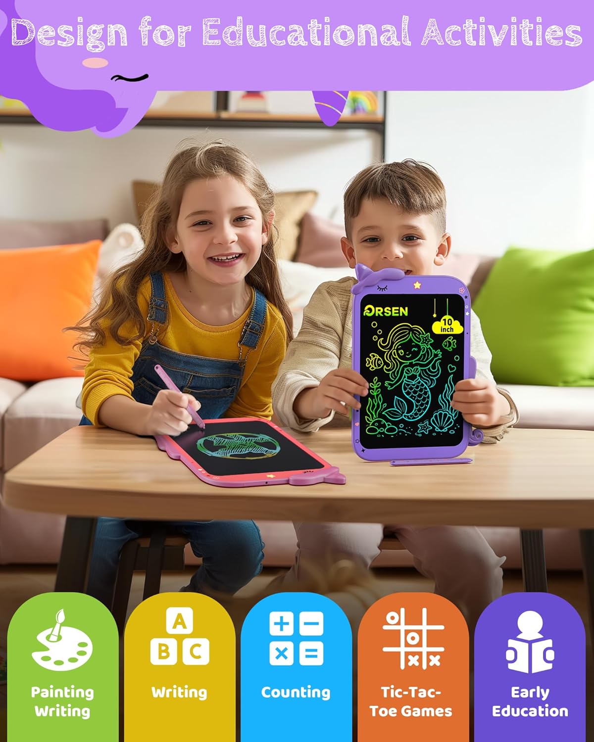 Detalle de ORSEN 10-inch LCD Writing Tablet for Kids – Dinosaur Doodle Board (Purple) for 3–8 Year Olds