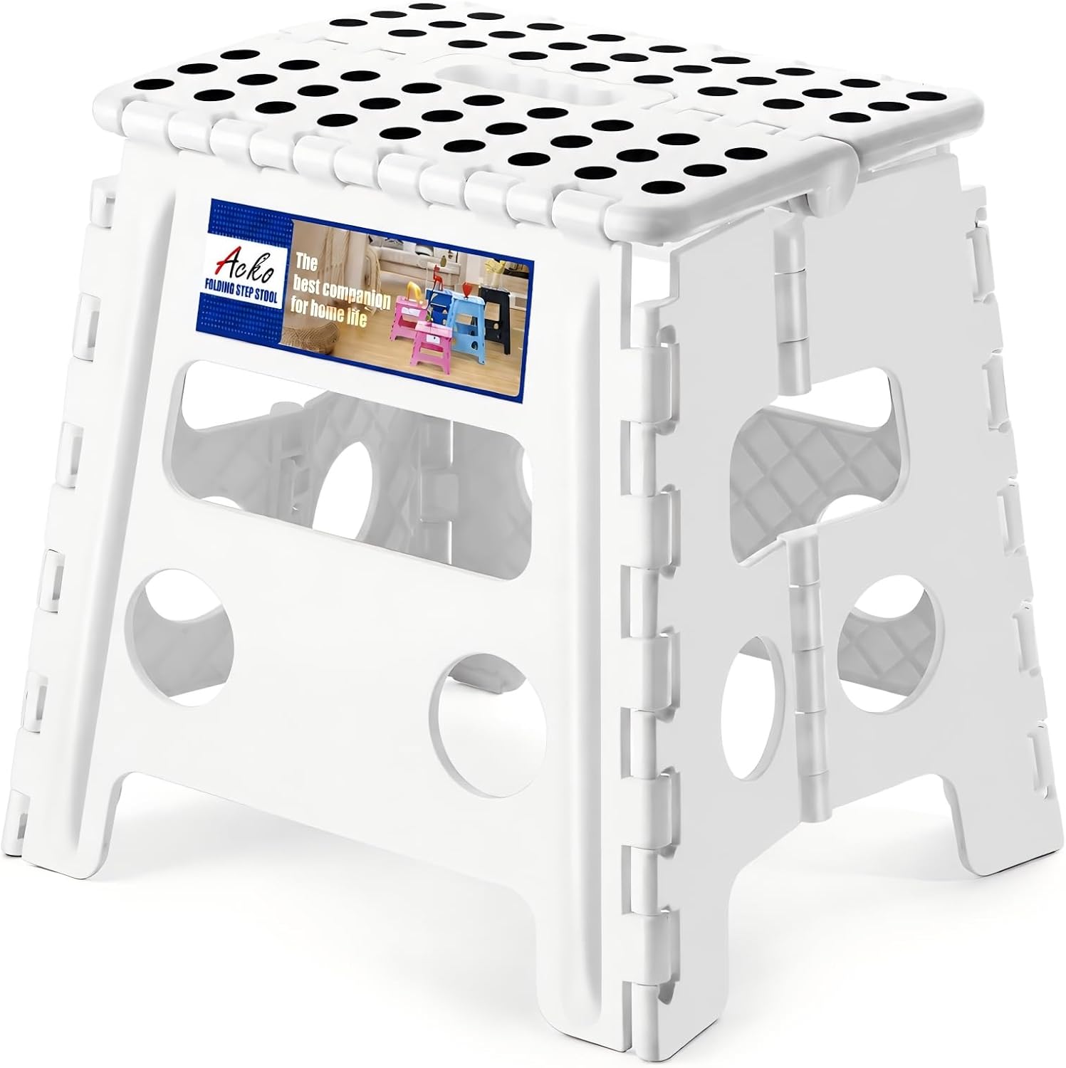 Detalle de ACKO ACKO Folding Step Stool, 13-Inch White Plastic, Non-Slip