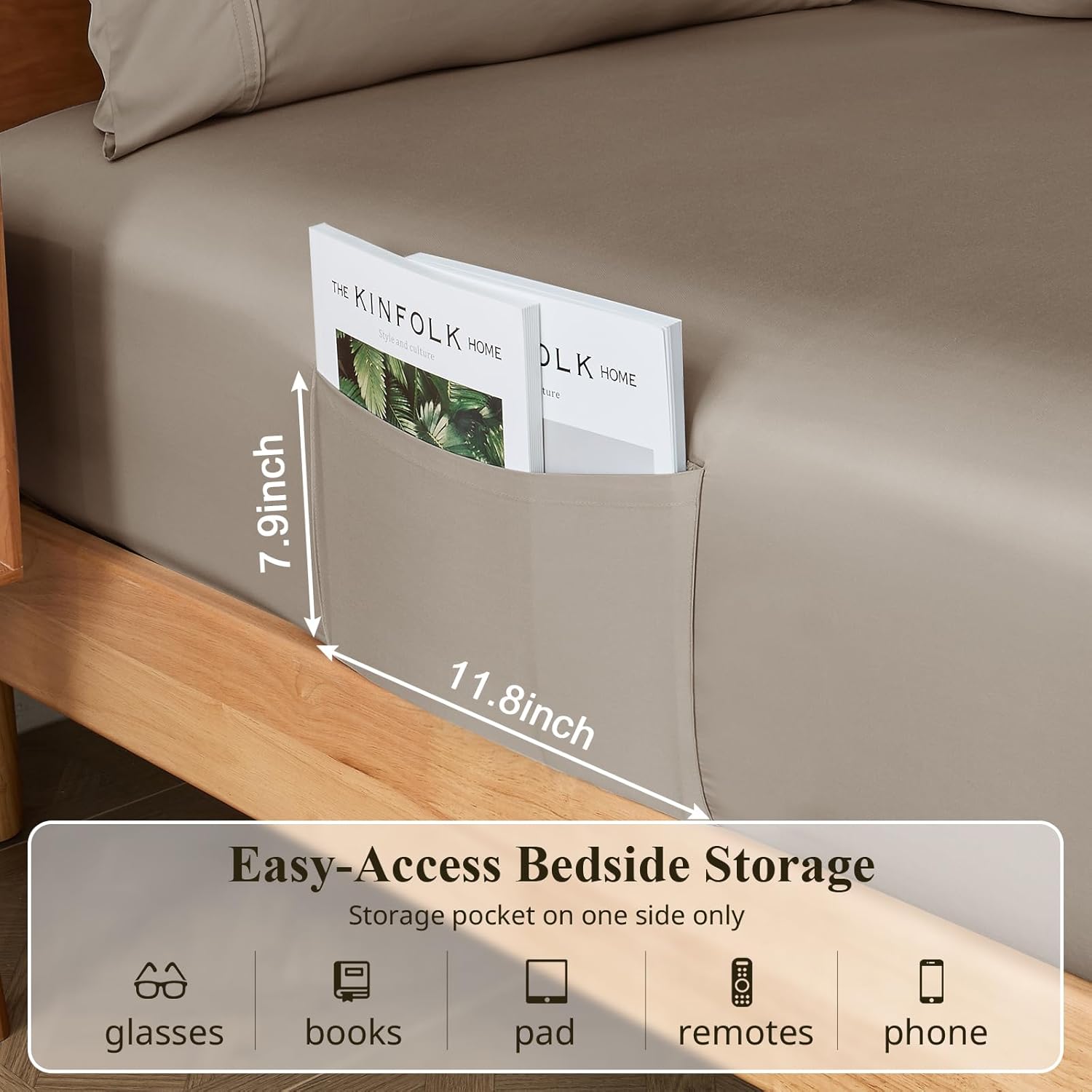 Thumbnail 3 de KRIMANO King Size Bamboo Viscose Sheet Set (4 pcs) – 100% Bamboo-Derived, Deep Pocket up to 17", Taupe