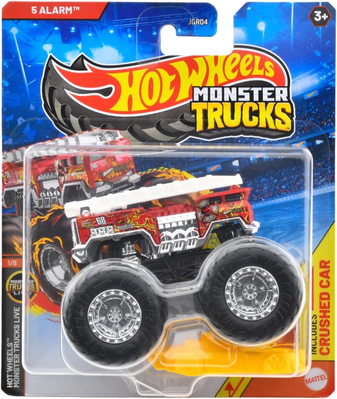 Detalle de ホットウィール JGR04 モンスタートラック ファイブ・アラーム 1:64 レッド、クラッシュ用ミニカー付き