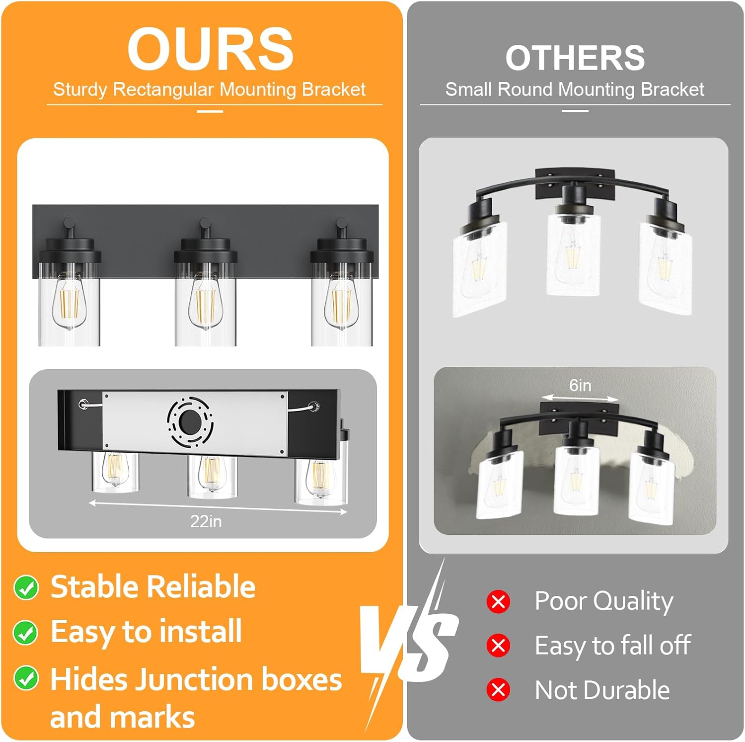 Detalle de IZORRO HL101-3T-CL 3-Light Bathroom Vanity Light, Matte Black, Clear Glass