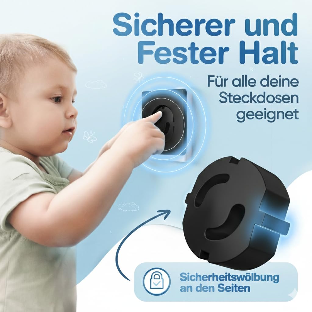 Detalle de Adlersfeld® Steckdosen Kindersicherung (20er-Pack) – Steckdosenschutz gegen Stromschläge, schwarz