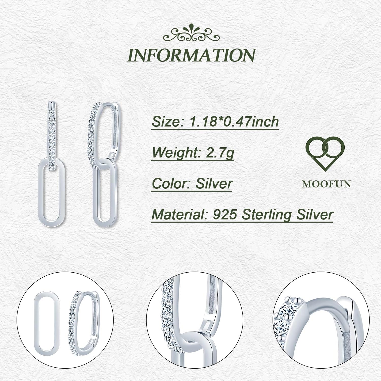 Detalle 2 de MOOFUN Ohrringe Silber 925 Creolen 2,9 cm
