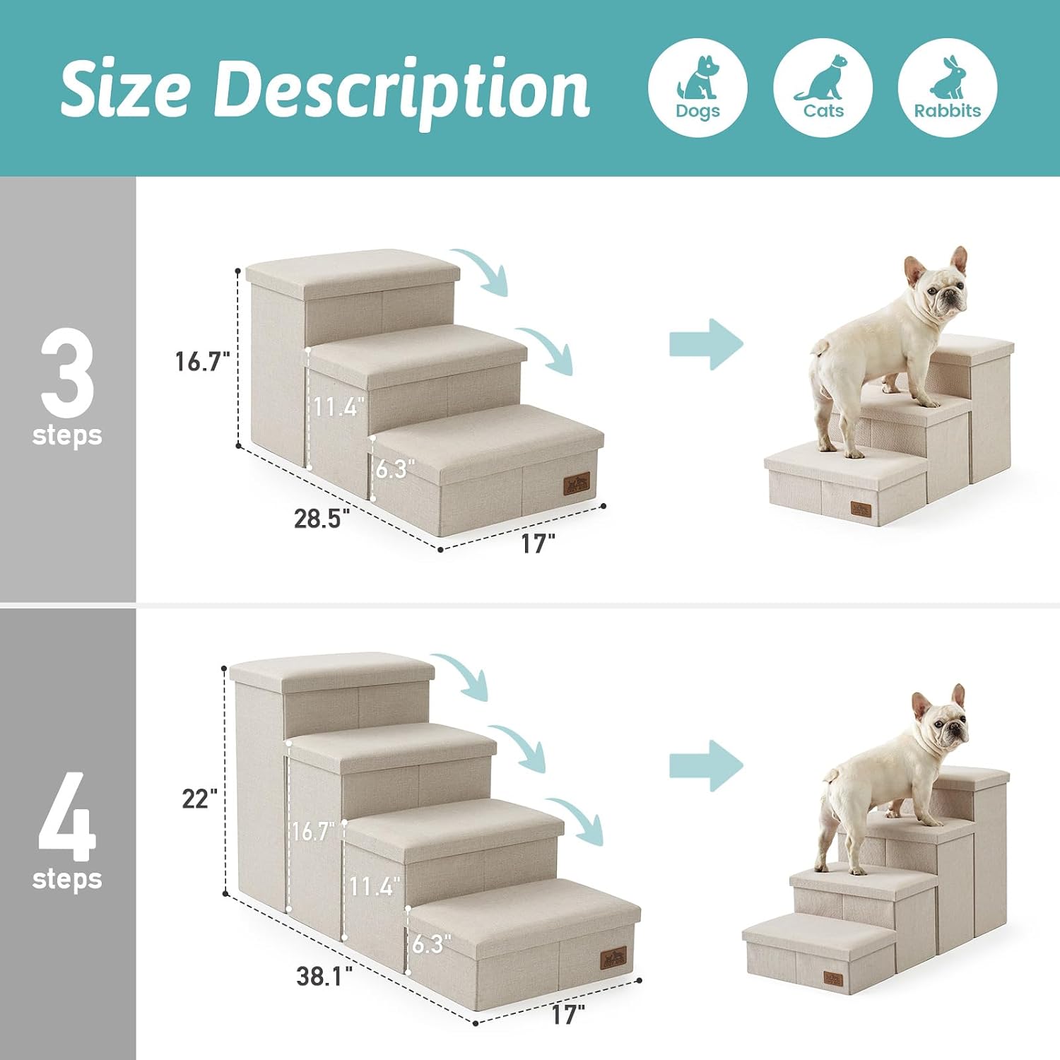 Detalle 2 de COZY KISS Dog Stair with Storage for Small Dogs – Foldable, Leakproof Cover & Lightweight Ramp