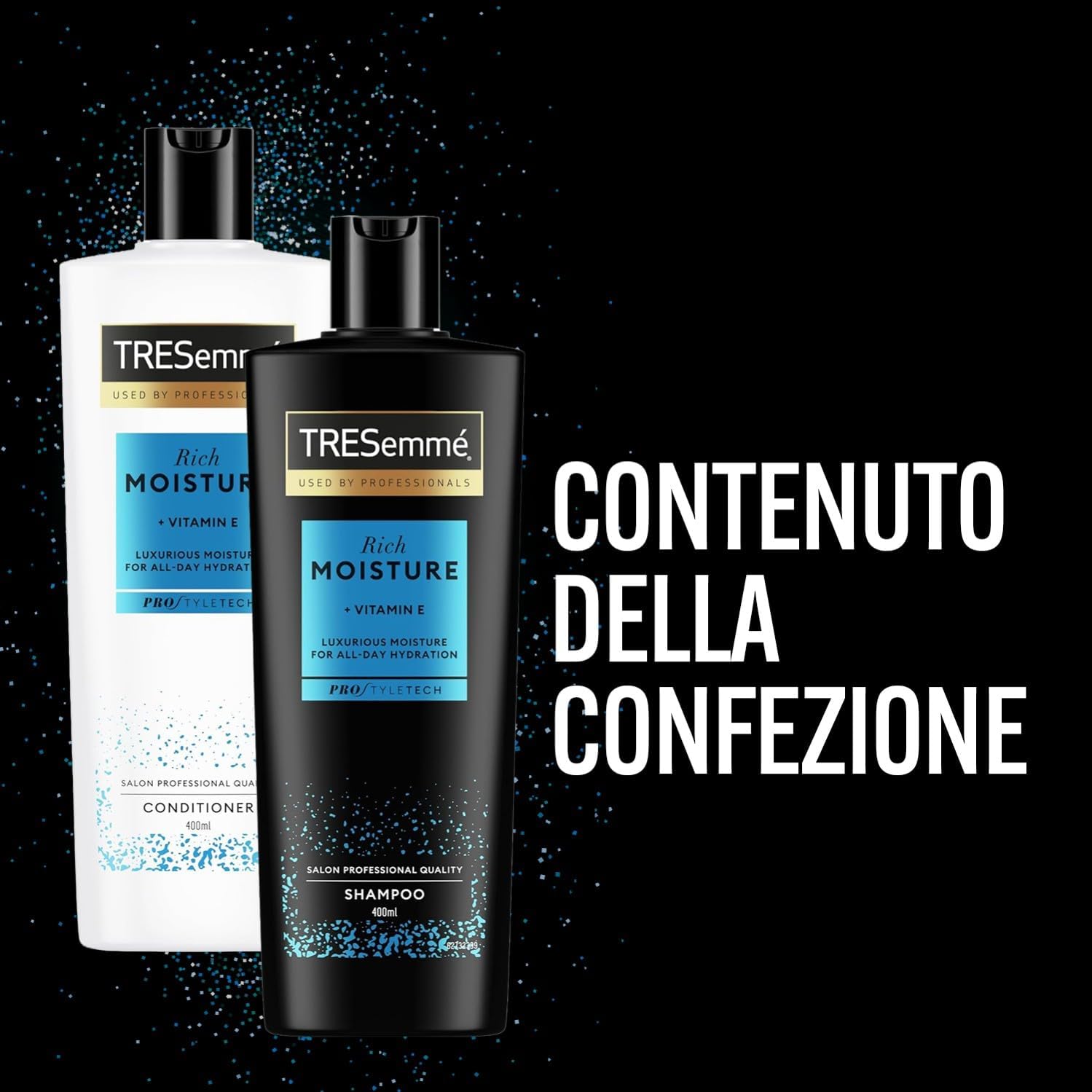 Detalle 2 de TRESemmé Rich Moisture Set: Shampoo e Balsamo Idratanti per Capelli Secchi e Danneggiati (400 ml + 400 ml)