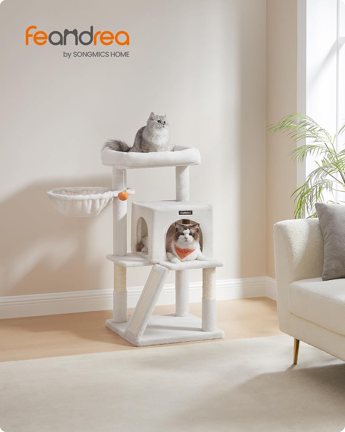Detalle de Feandrea Arbre à Chat, Tour de Jeux Grand Plate-Forme Blanc Crème PCT051T01