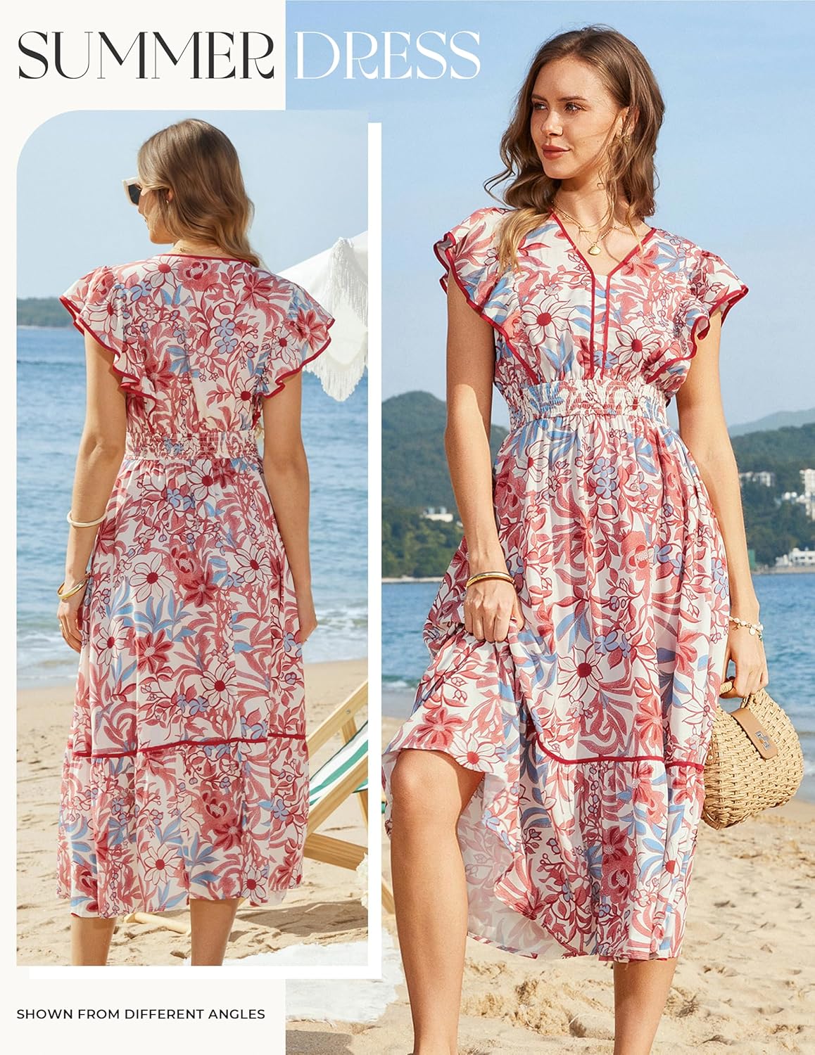 Detalle 2 de GRACE KARIN Robe florale à manches courtes et volants pour femme — Élégance légère et confort