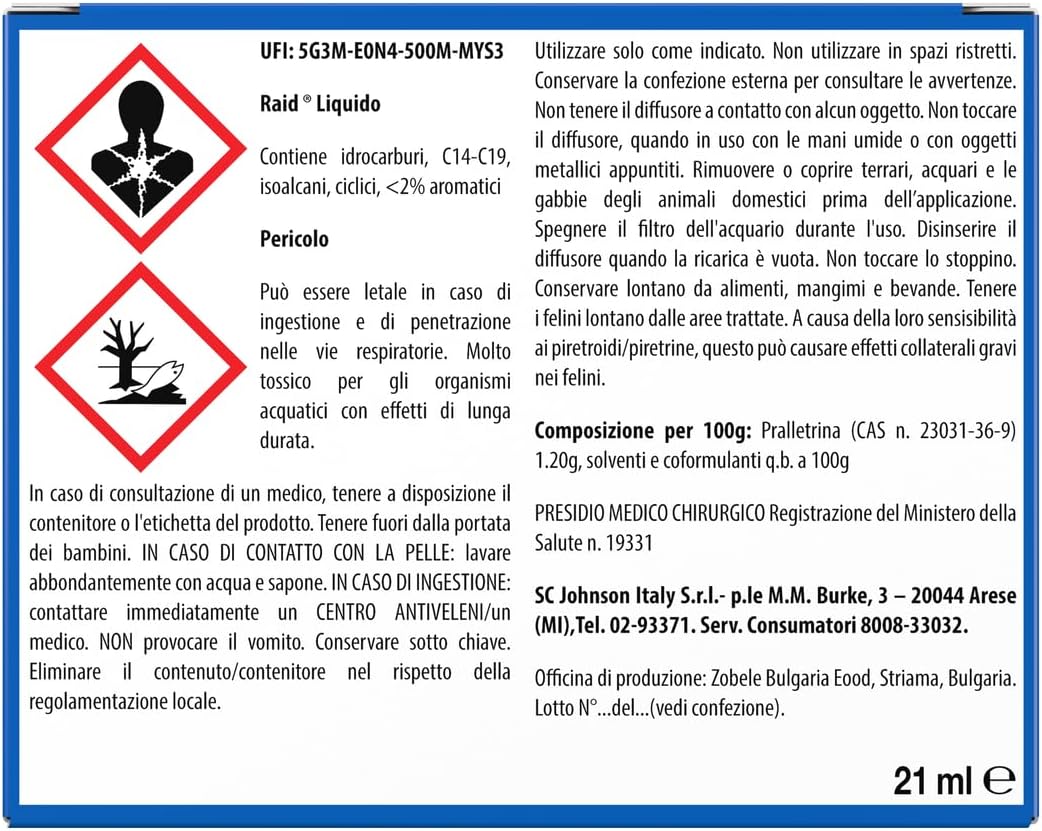 Raid Liquido Elettrico Antizanzare – Kit 12 Diffusori e 12 Ricariche 21 ml