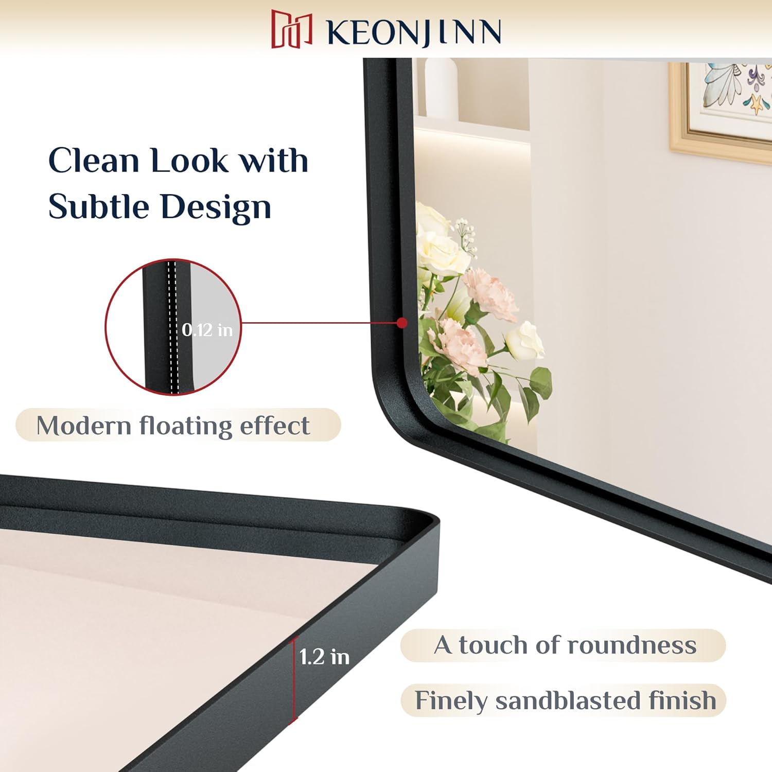 Detalle 1 de Keonjinn Black 20 x 30 Inch Bathroom Mirror