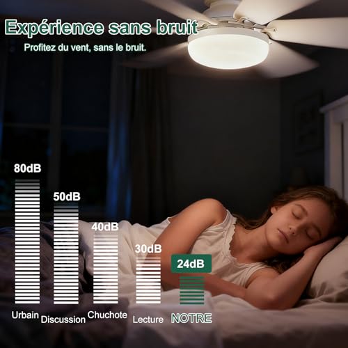 Detalle de Ventilateur de Plafond avec Lumière et Télécommande 52 cm — FIBRAVE