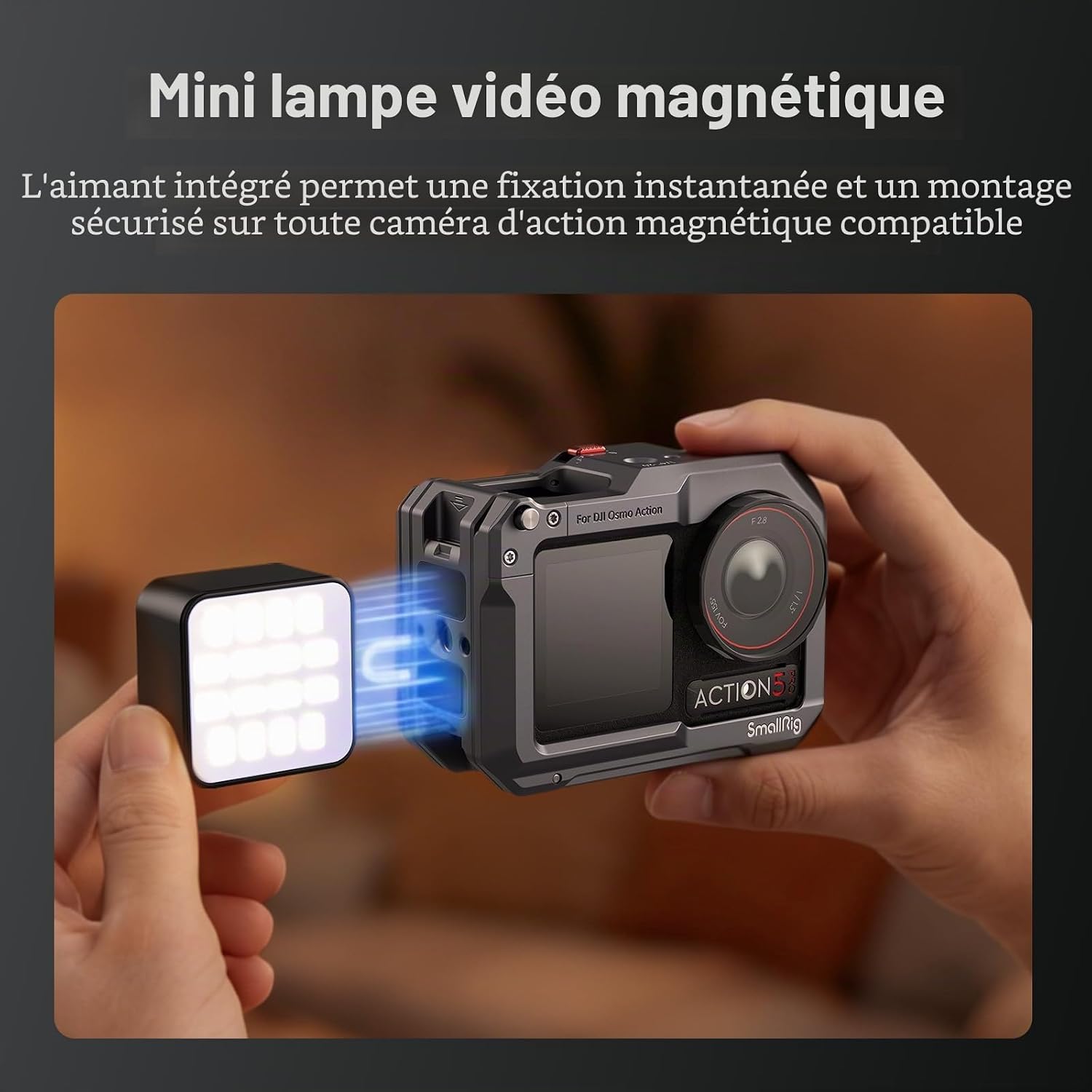 Detalle 2 de SmallRig 5446B Mini Lampe LED Magnétique pour Caméras d’action — éclairage fiable et portable