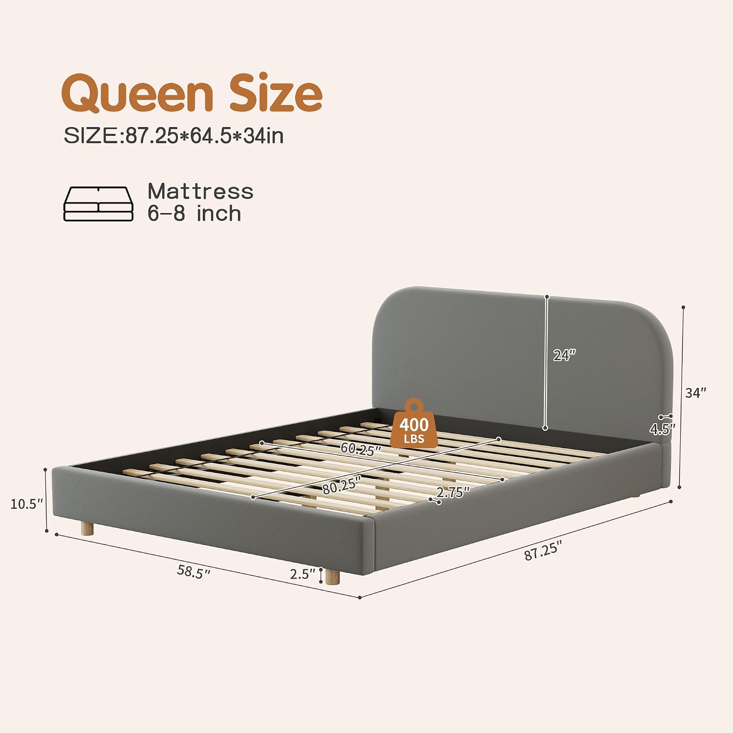 Detalle 2 de FAVSH Velvet Platform Bed, Queen