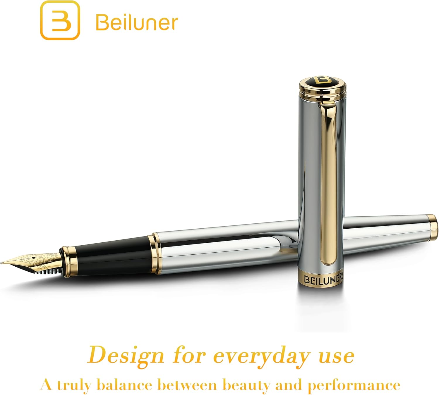 Thumbnail 1 de BEILUNER Penna Stilografica di Lusso: eleganza cromata con pennino 24K e kit completo