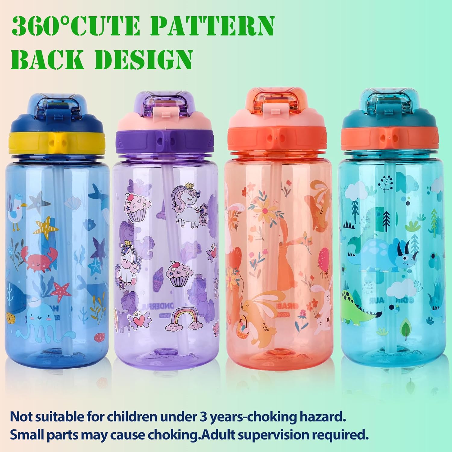 Thumbnail 5 de SENBSLAN Kids Water Bottles With Straw (600ml) – Leakproof BPA-free flip-top drink bottle for school (Blue-Whale)