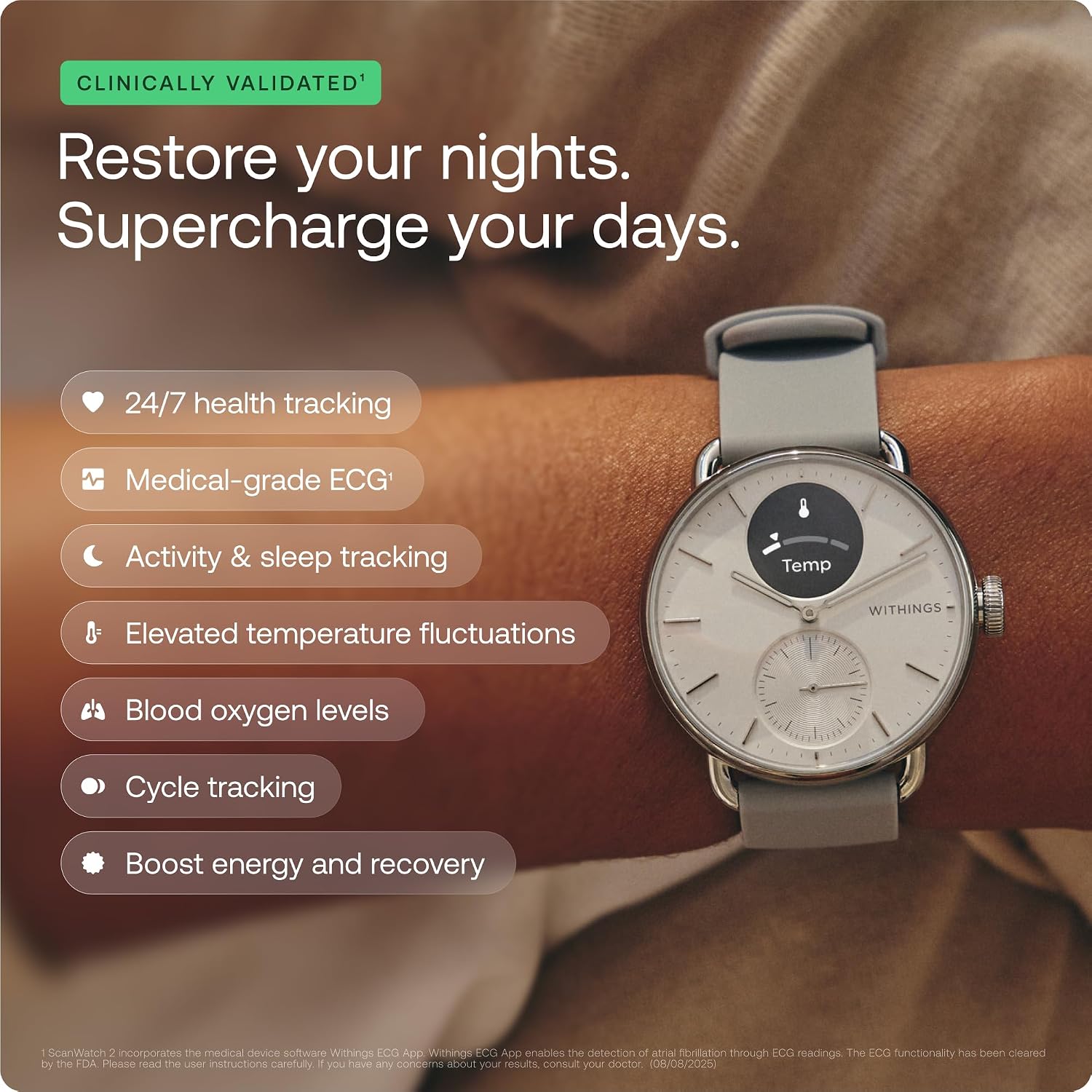 Detalle de WITHINGS ScanWatch 2 hybrid smartwatch 35-day battery
