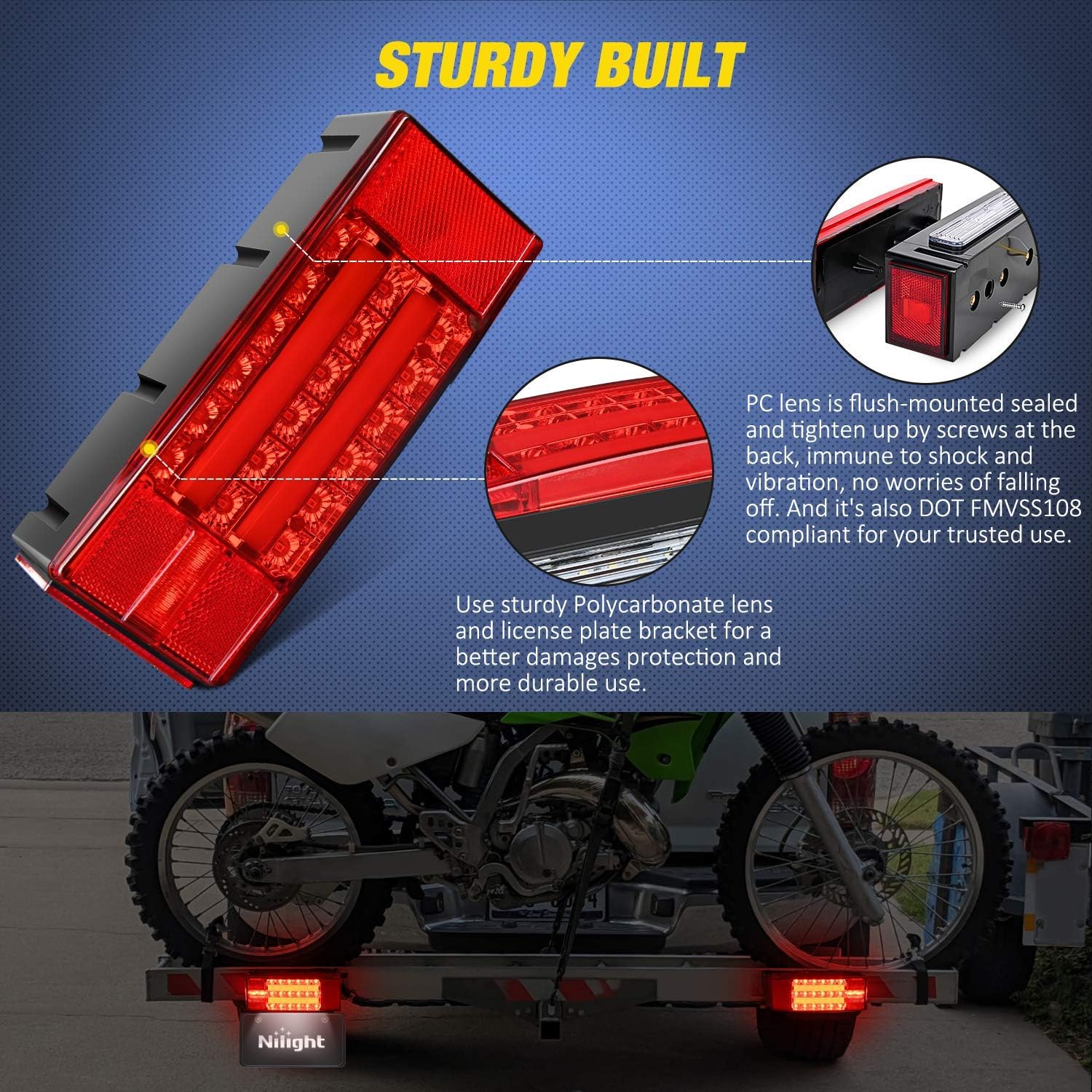 Detalle de Nilight TL-40 2PCS Rectangular LED Trailer Light Kit with Halo Glow (12V, IP68 Submersible)