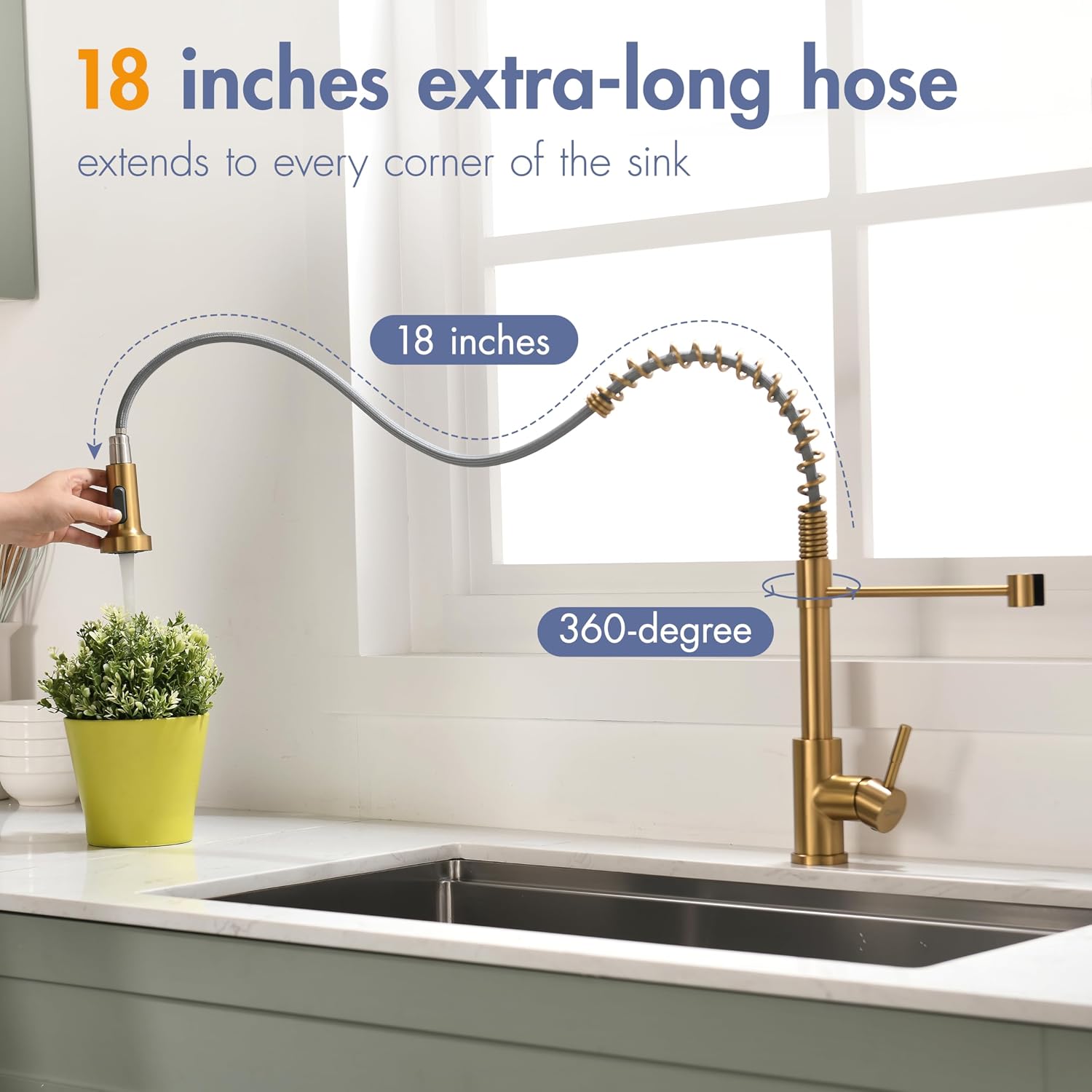 Thumbnail 4 de GIMILI Kitchen Faucet with Pull-Down Sprayer — Brushed Gold, Single Hole Stainless Steel