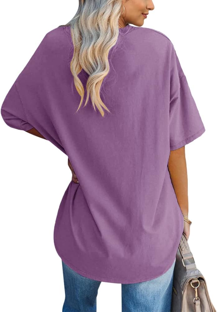 Detalle de Ebifin Oversize Vintage T‑Shirt Damen – Kurzarm, Los Angeles Stil, lockerer Boyfriend-Look