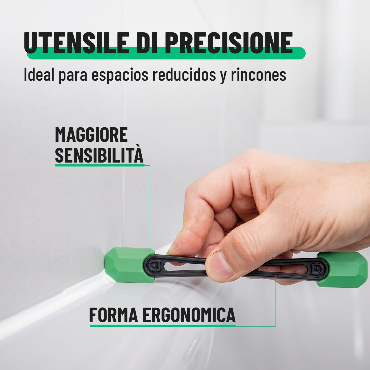 Detalle 2 de Set 7 pezzi Spatola per silicone per rifinitura Greate: 5 tira-fughe flessibili + asta tira-fughe e rimuovi silicone