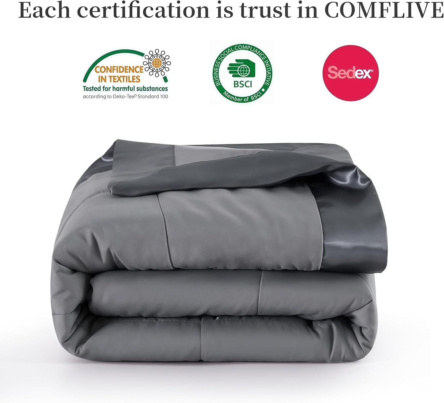 Detalle 2 de COMFLIVE Twin Down Alternative Blanket, Charcoal, Lightweight with Satin Trim