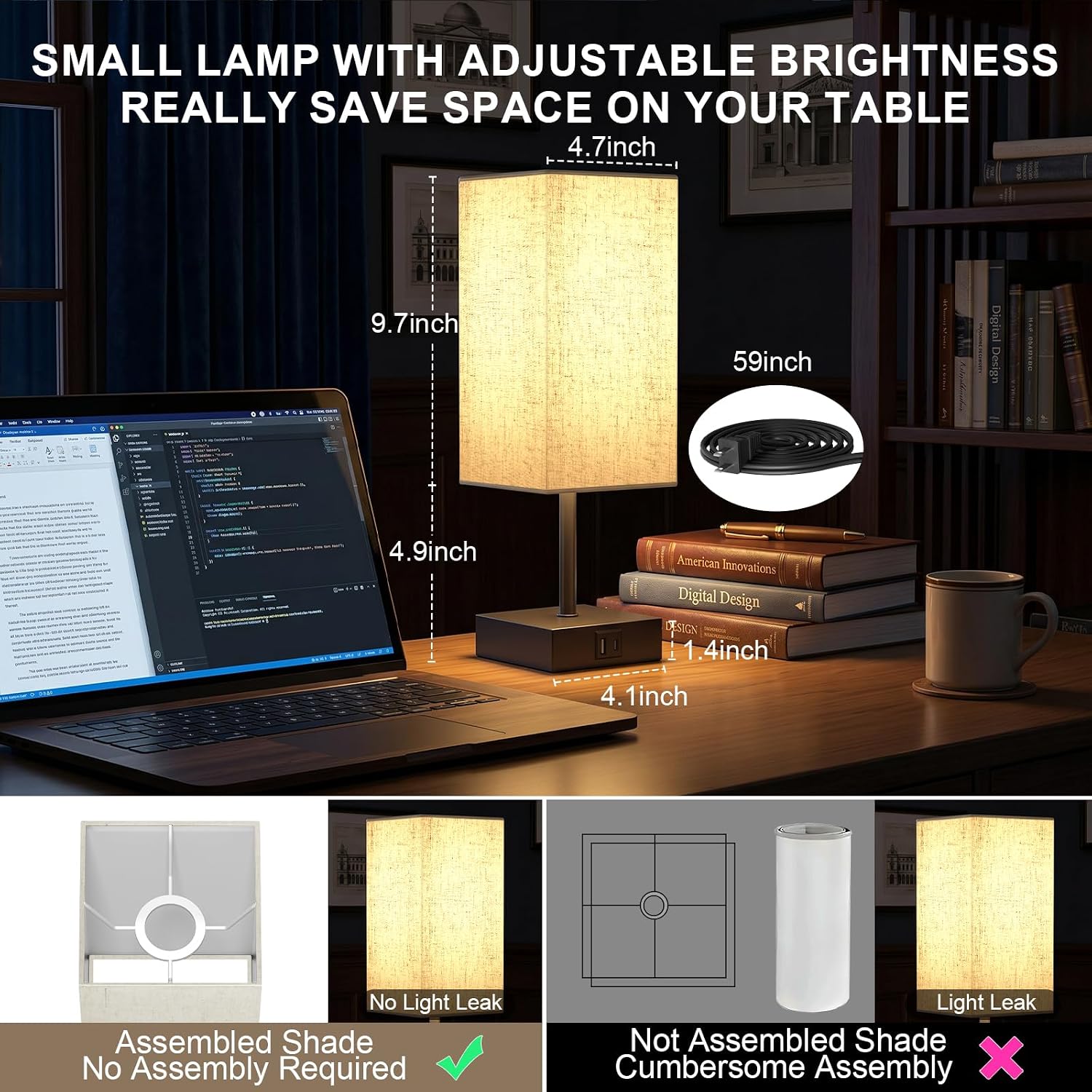 Thumbnail 4 de hansang Touch Bedside Table Lamp with USB-C and USB-A, Beige Shade, 3-Way Dimming