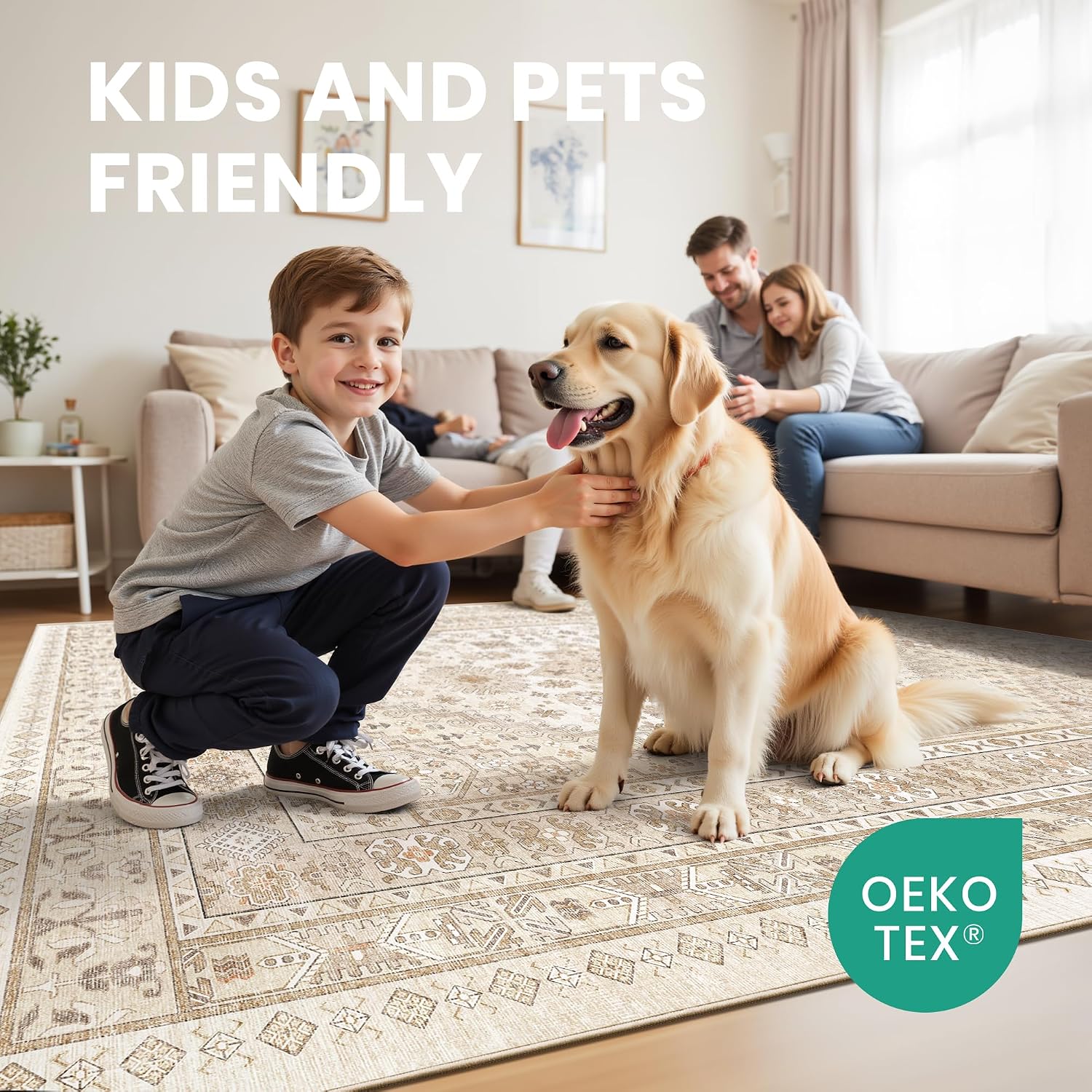 Thumbnail 6 de Zesthome 9x12 Area Rug: Cream/Beige, Non-Slip Backing, Machine Washable & Ultra-Thin