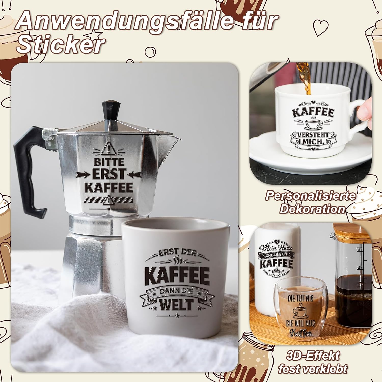 Thumbnail 4 de Rub-On Sticker Set Kaffee & Barista Sprüche – Abreibebilder für Glas, Keramik & Holz