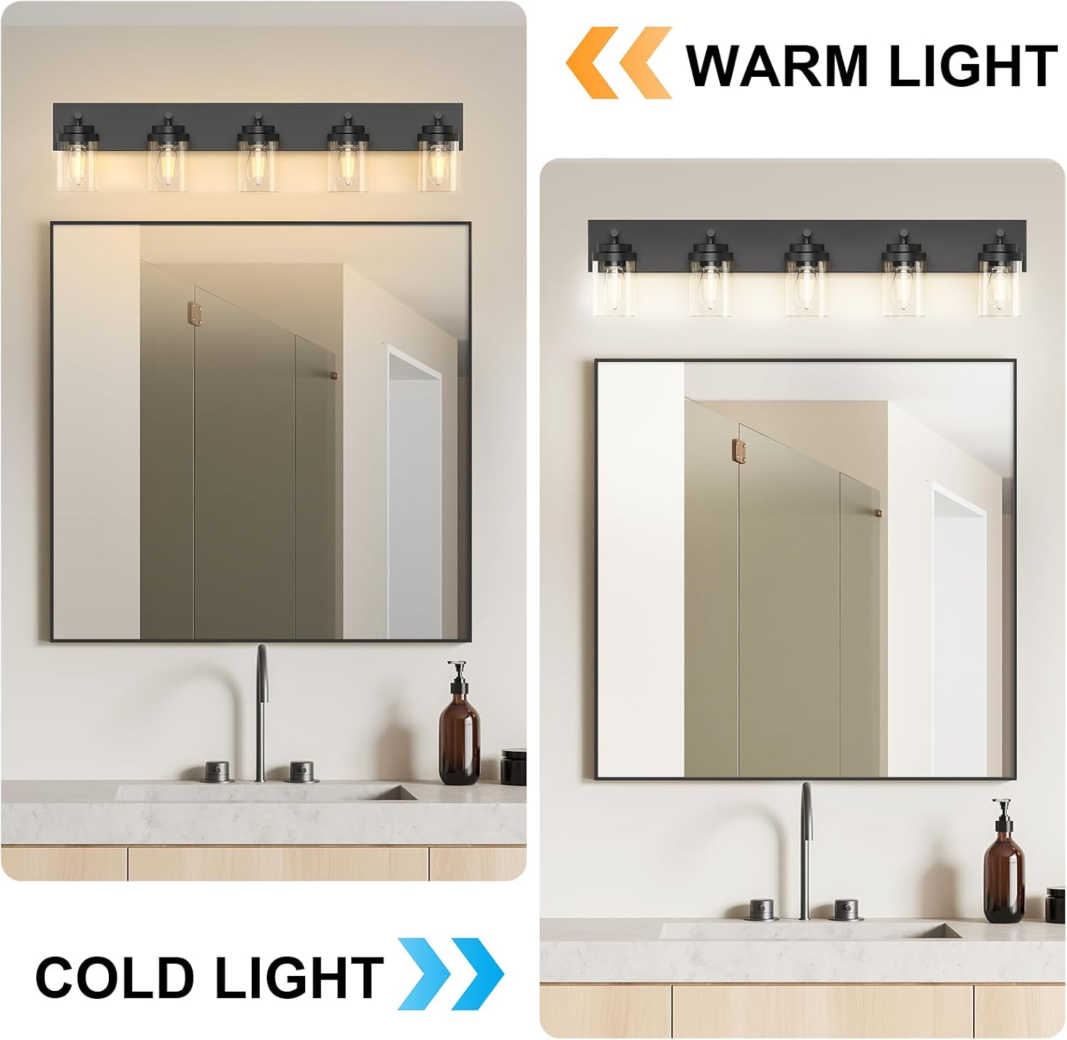 Detalle de IZORRO HL101-5T-CL 5-Light Bathroom Vanity Light, 90 cm, Matte Black
