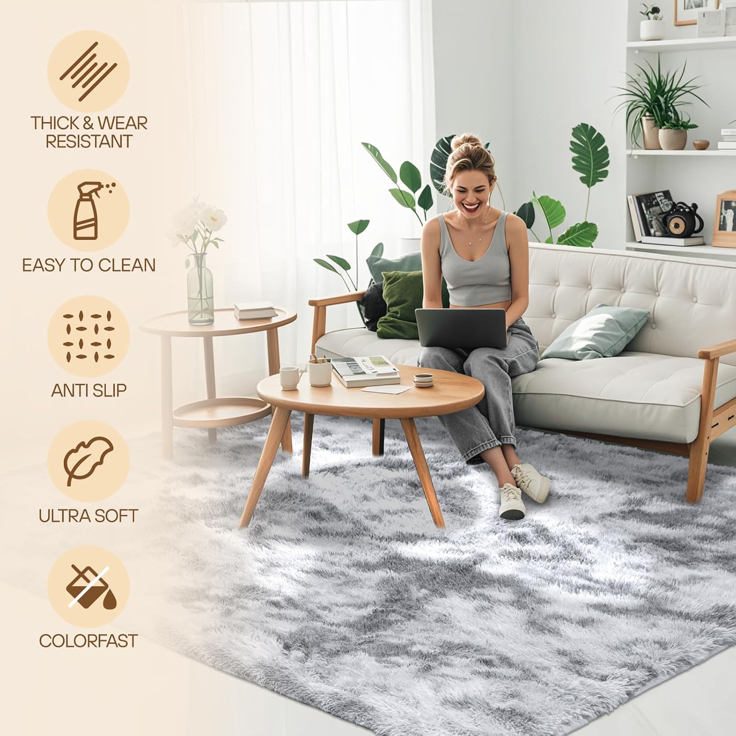 Detalle de 160x230cm Grey Large Shaggy Rug