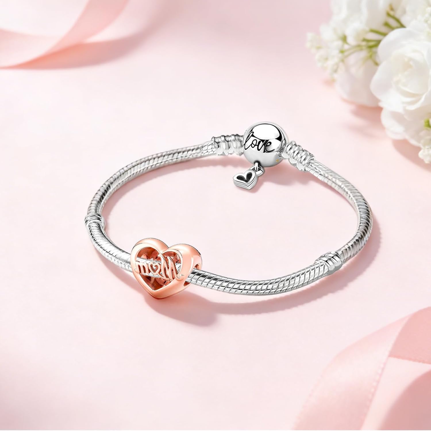 Thumbnail 2 de LMLMECREA Charm Anhänger 925 Sterling Silber – rosegold Herz, kompatibel mit europäischen Armbändern